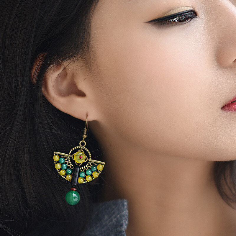 Chinese Agate/Alloy/Jade Line Tibetan Style Vogue Exquisite Earbob Earrings