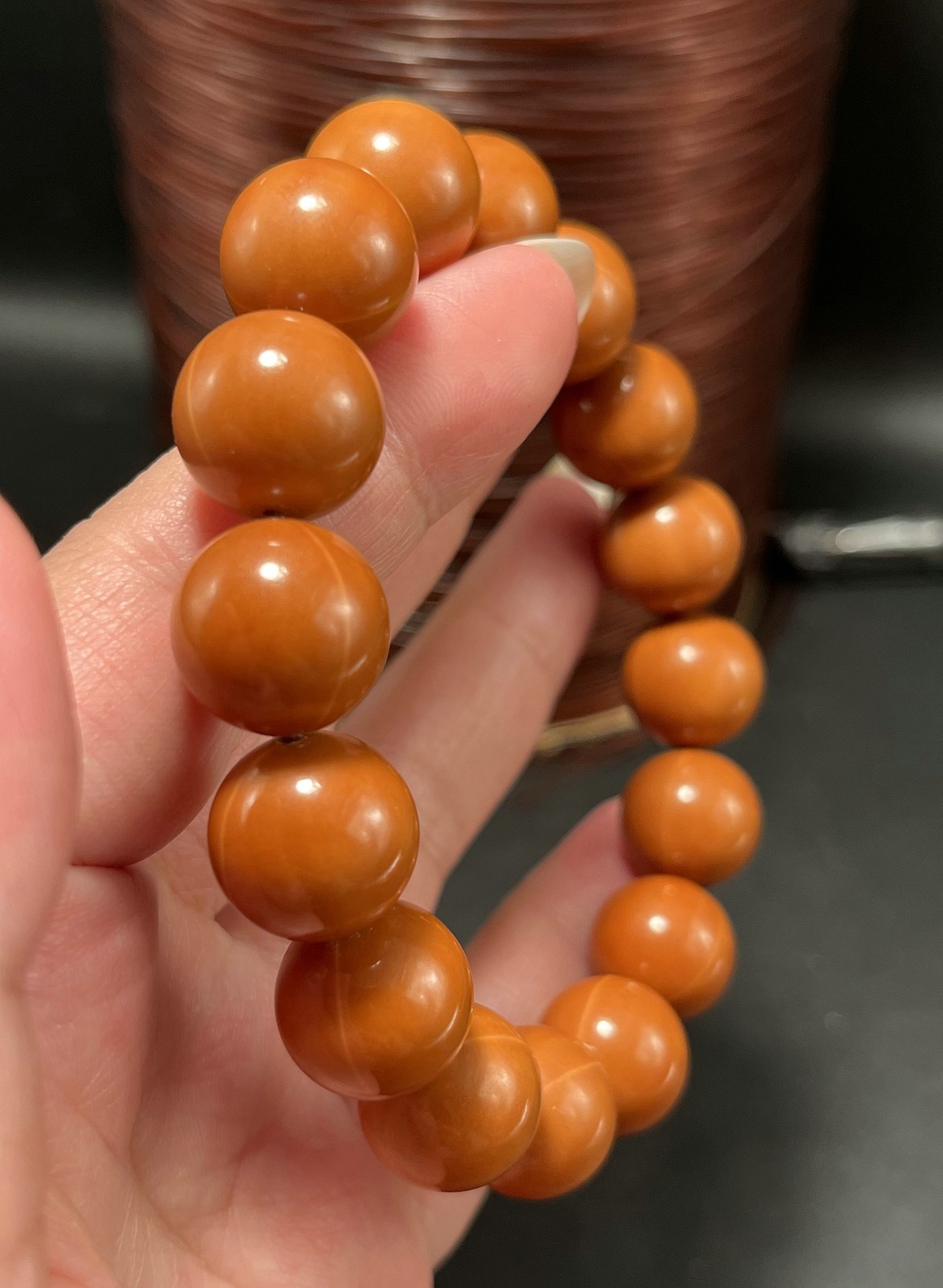 14.5MM China Olive Dentoliva Monkey Head 16PCS Smooth Round Beads Bracelet