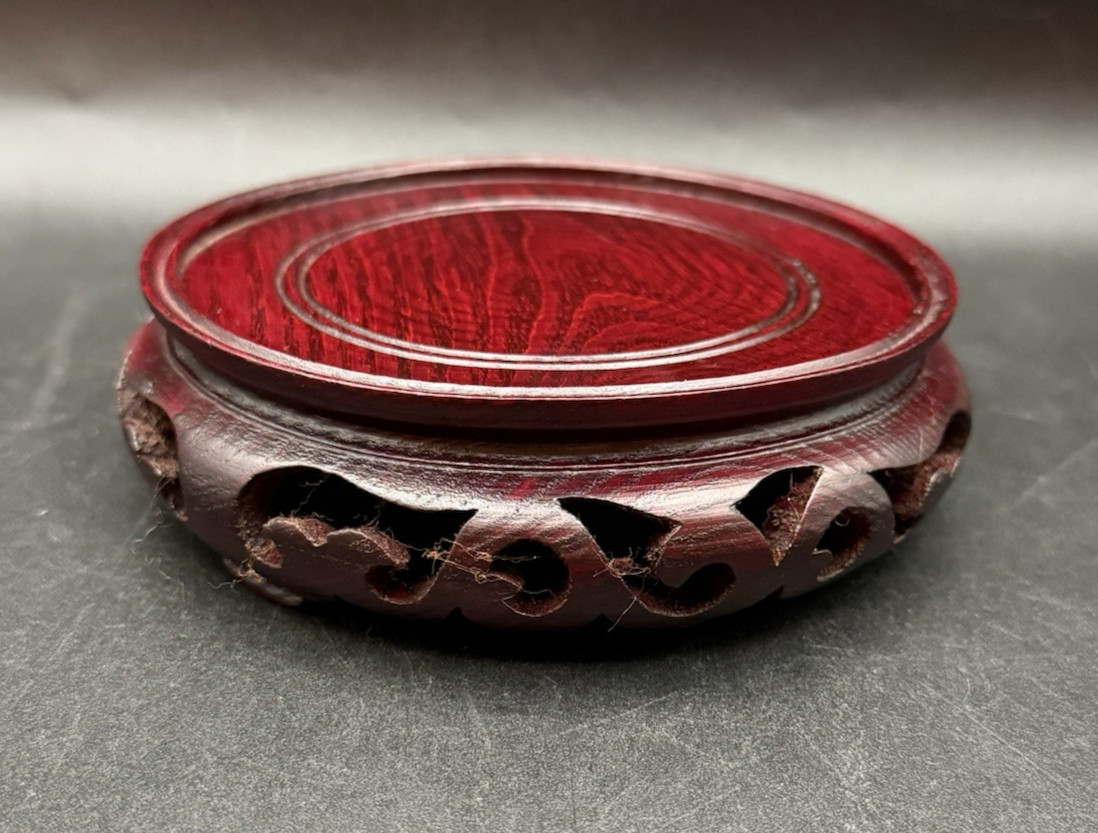 Wood Carved Asian Oriental Cherry Stained 1.75″ Vase Pedestal