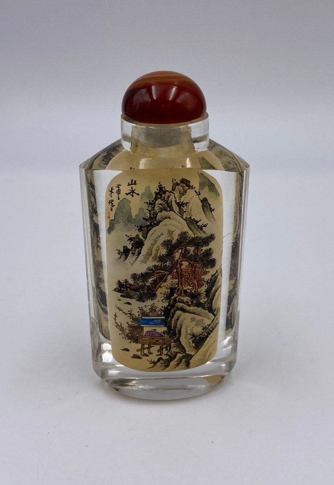 Vintage 3.75″ Reverse Painted Glass Chinese Snuff Bottle