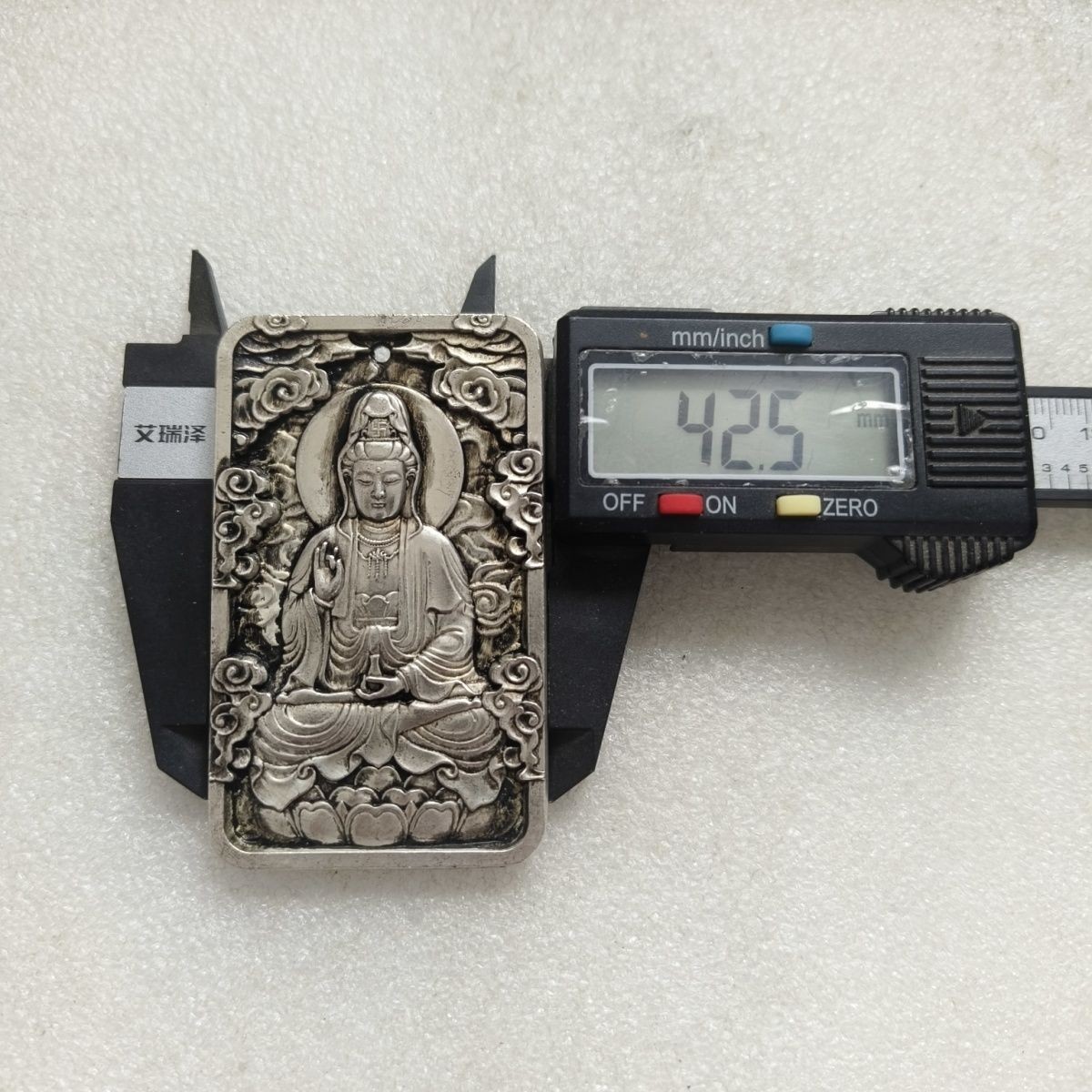 Vintage Guanyin Buddha Pendant Alloy Relief Square Amulet Solid Metal Charm