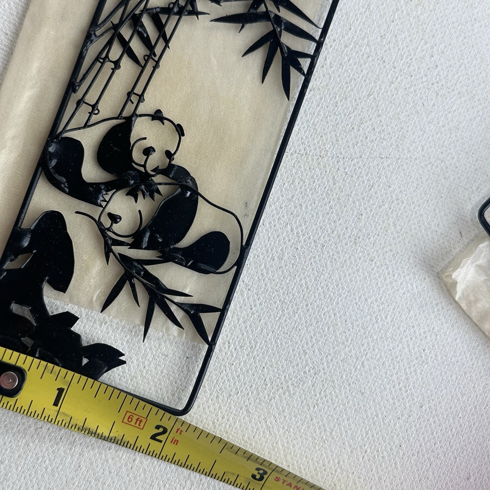 Chinese Iron Picture Panda Bamboo Tin Art Set Of 4