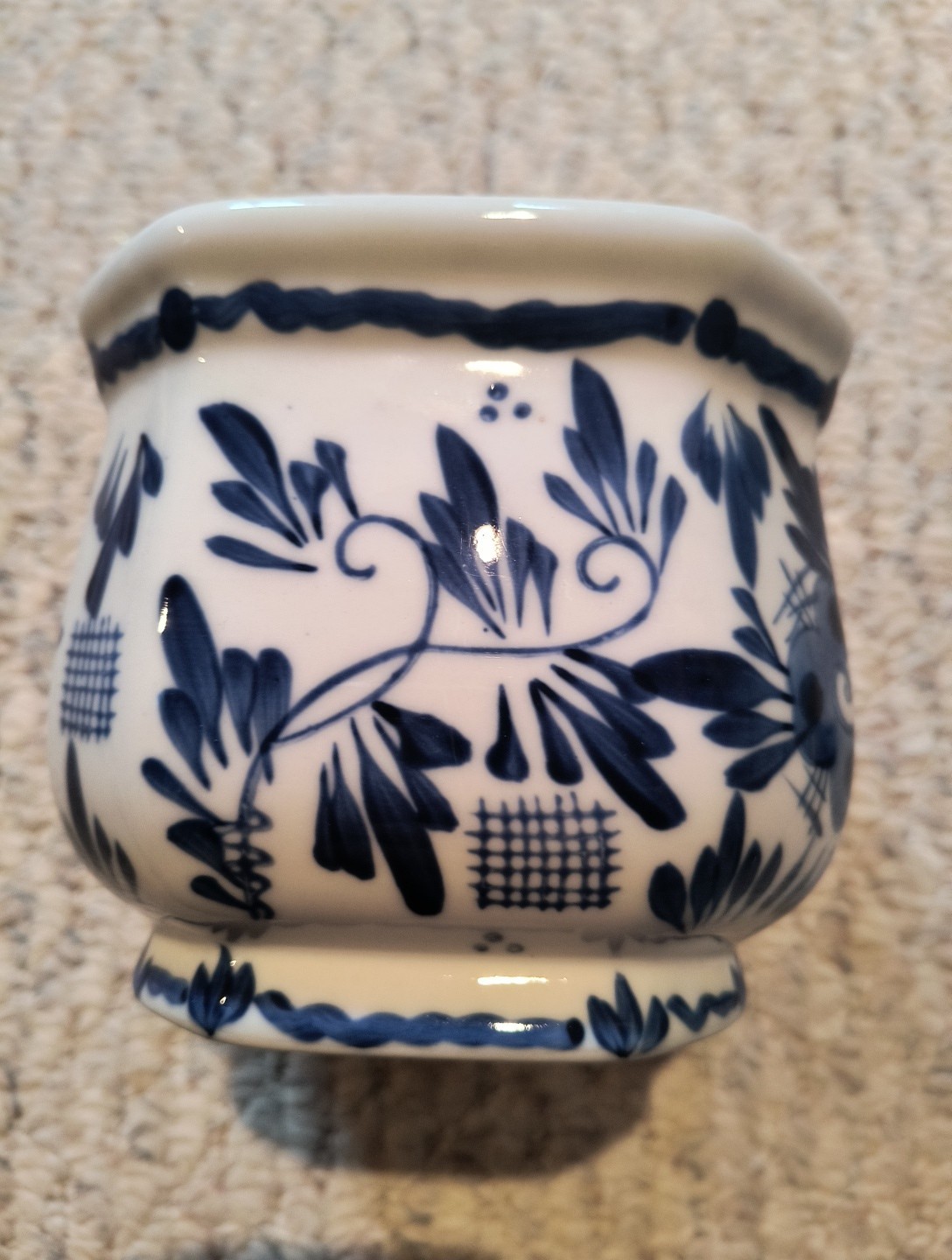 Planter Cloisonne Delft Style Windmill Floral Vintage Blue And White China