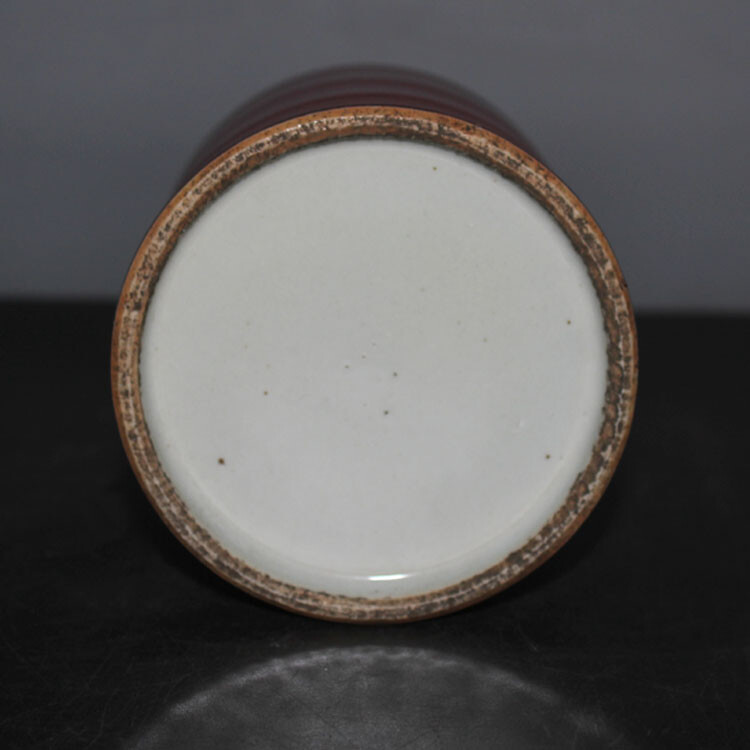 3.9″ China Single Colour Glaze Porcelain Cowpea Red Fambe Bamboo Joint Brush Pot