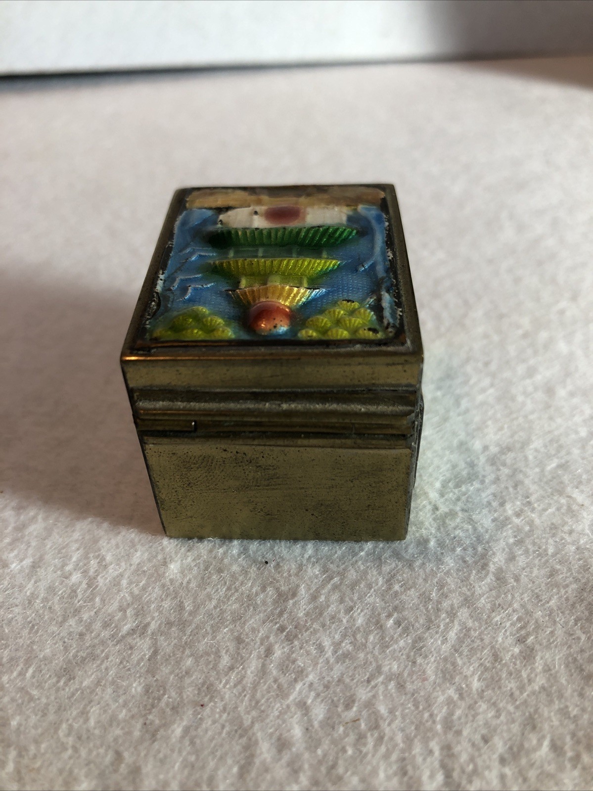 Chinese Brass Enamel Temple Stamp Box Vintage Antique