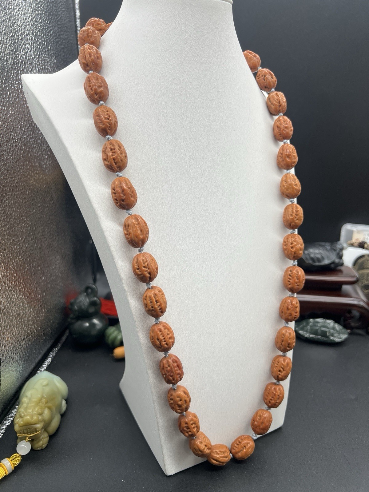 15×15×19.5mm Chinese Jujube-Shaped Small Walnut Collection Necklace 36颗野生小秋子枣珠脖挂