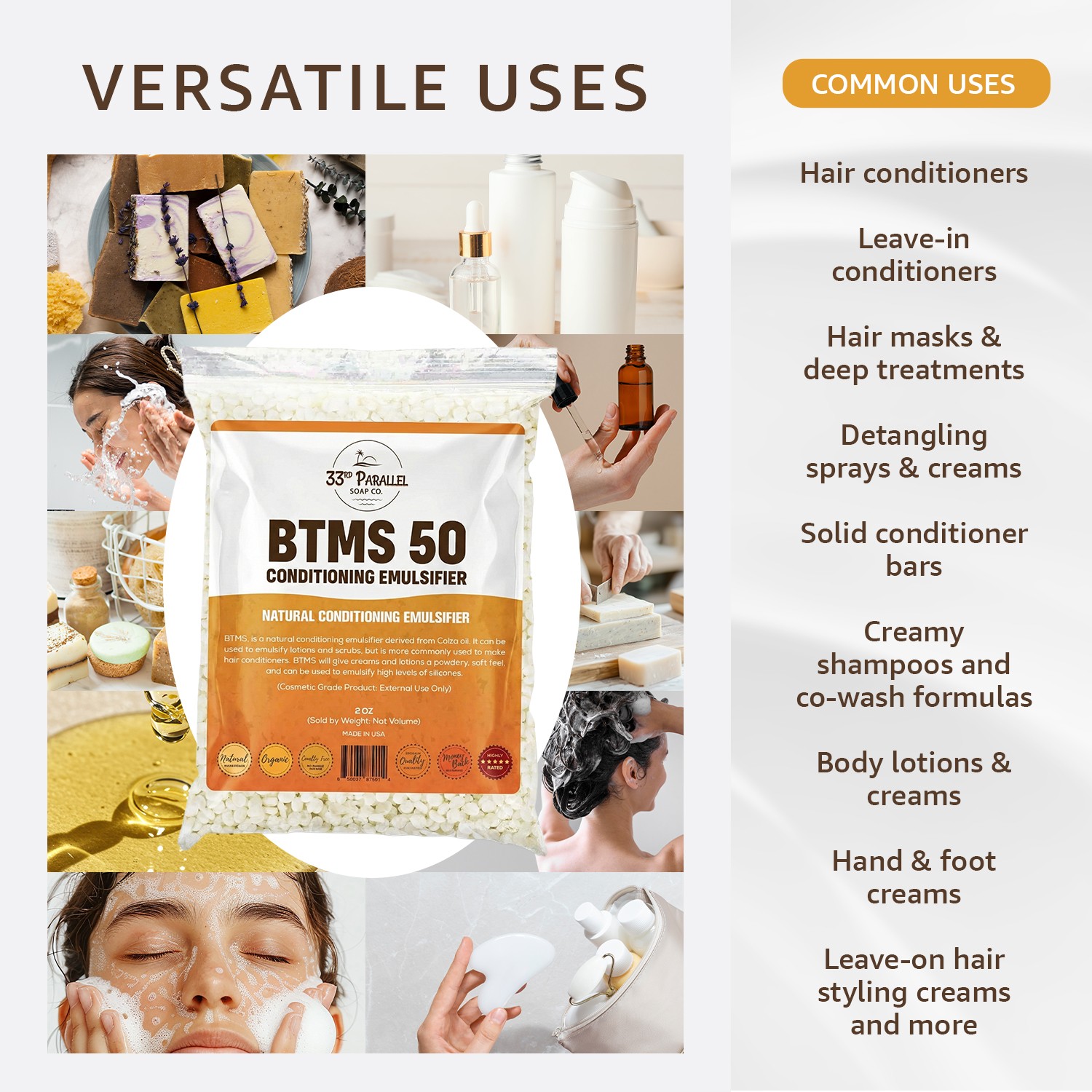 BTMS 50 (8 oz) Conditioning Emulsifier – Cosmetic Grade (8 Ounces)
