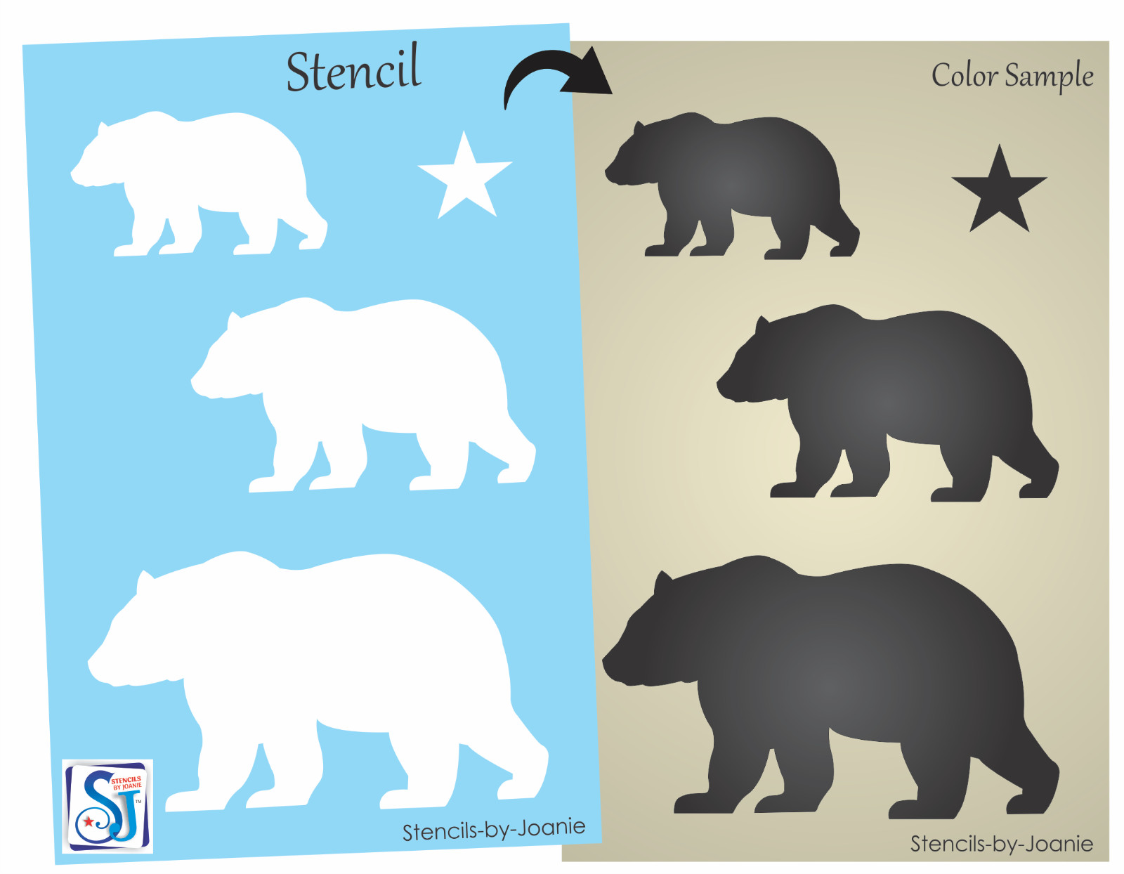 Stencil Joanie 3 Bear Rustic Mountain Outdoor Cabin Lodge Woodland Star DIY Sign