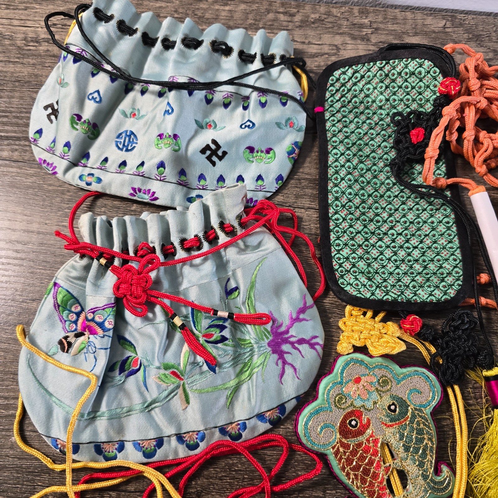 Embroidered Chinese Zodiac Lucky Charms & Ornaments, Animal Motifs, Pouches Lot