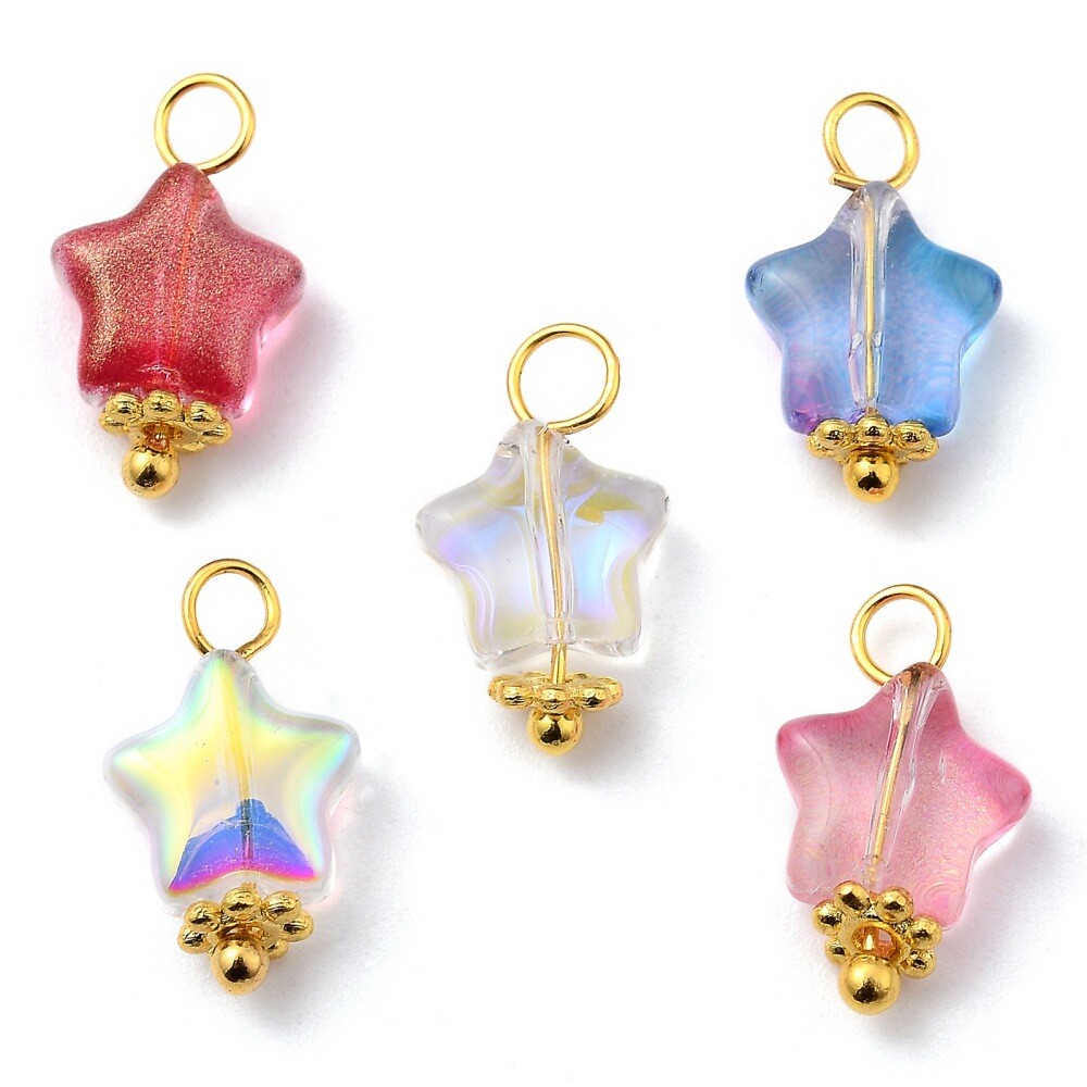 10 Glass Star Charms Mixed Lot Celestial Findings Jewelry 14mm Assorted Set