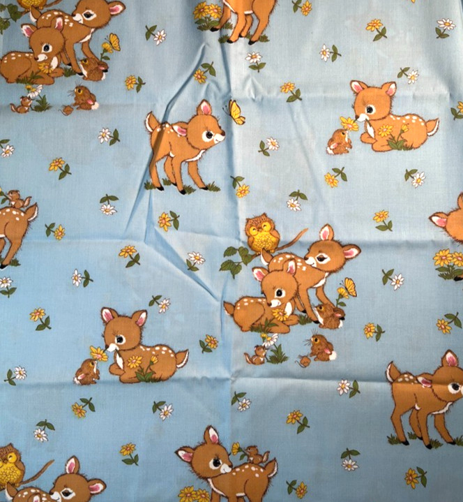 Fabric RARE Vtg 70s Nursery Disney Bambi and Friends Sears Perma Prest 23 x 44 W