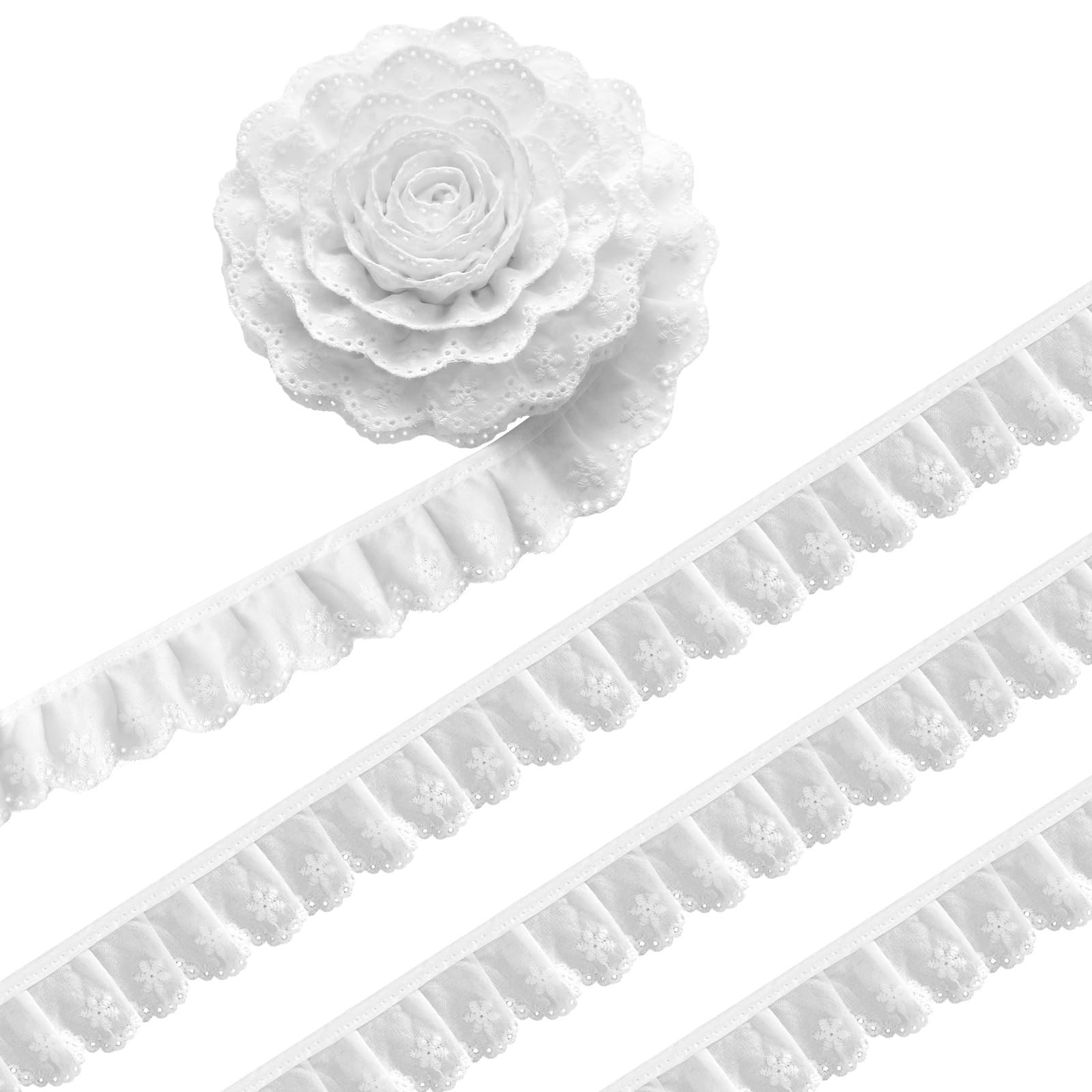 White Cotton Ruffled Eyelet Trim 10 Yards for Sewing Crafts Bridal Decor