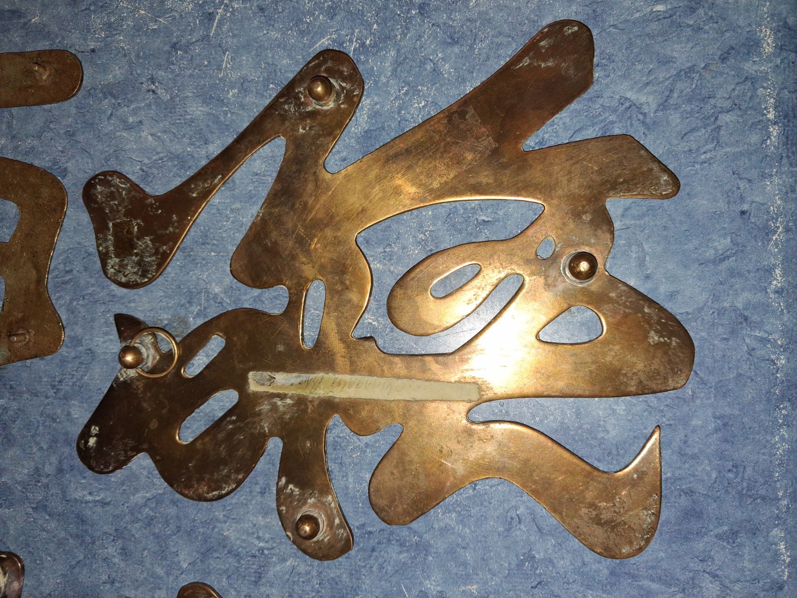 Vtg 8″ Chinese Solid Brass Symbols (6) Wall Hanging/Trivet-Long Life-Good Luck-