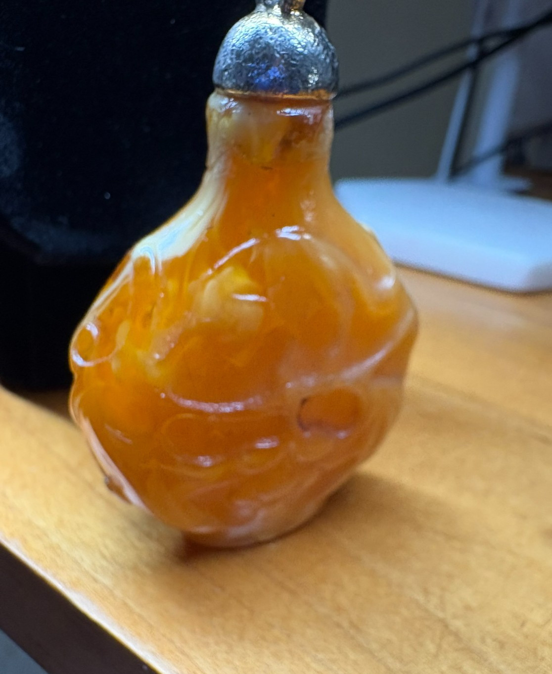 Vintage Carved Agate Snuff Bottle Pendant