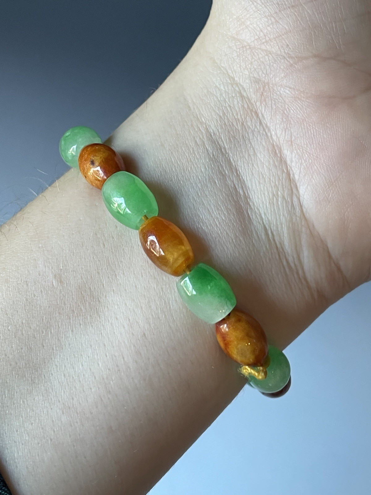 20th C. Chinese Carved Jade & Carnelian Agate Stone Beaded Bracelet