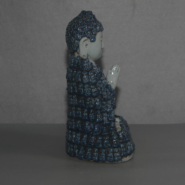 10.6″ China Jingdezhen Blue and White Porcelain 10000 Sitting Buddha Statues