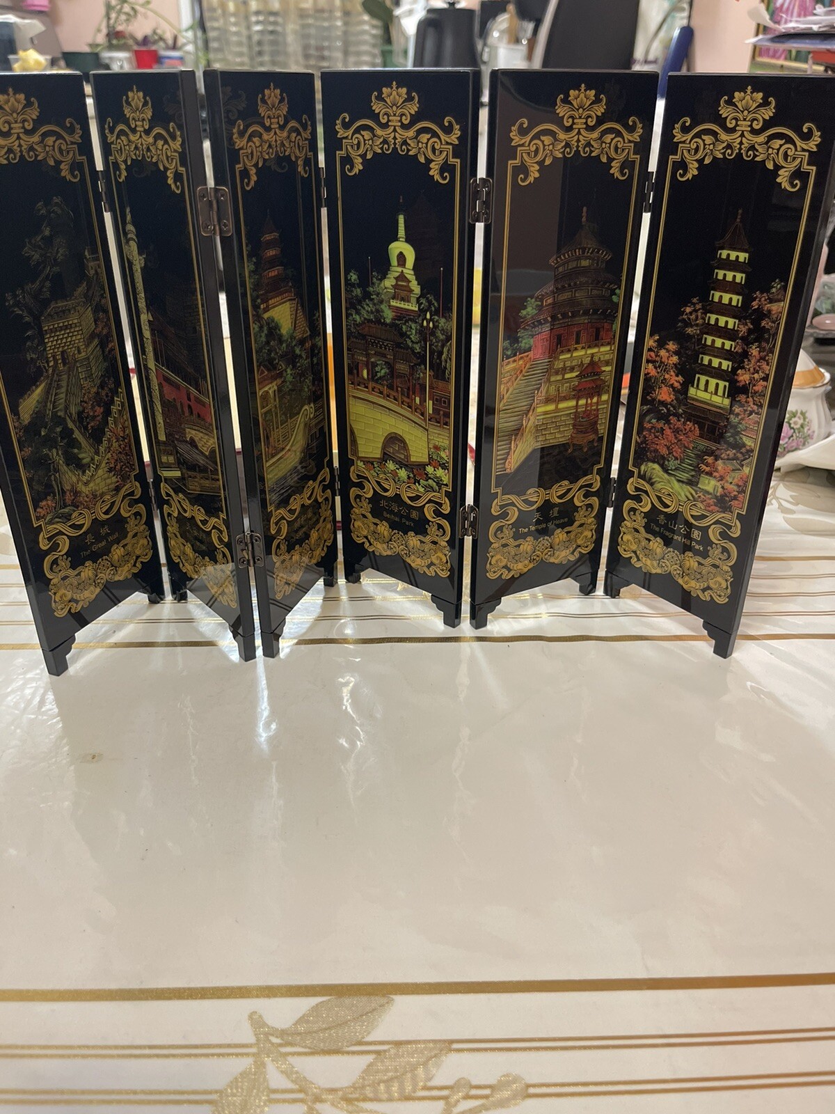 CHINESE SYMPHONIC RIVERSIDE 6-PANEL SCREEN BEIJING SCENERY Table Top Folding