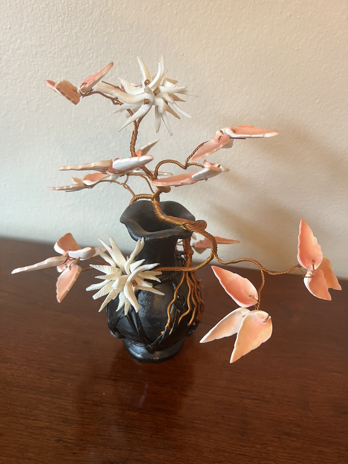 Coral Shells Bonsai Ming Tree of life Wire Wraped Hand made japan 1950’s 9” BB1