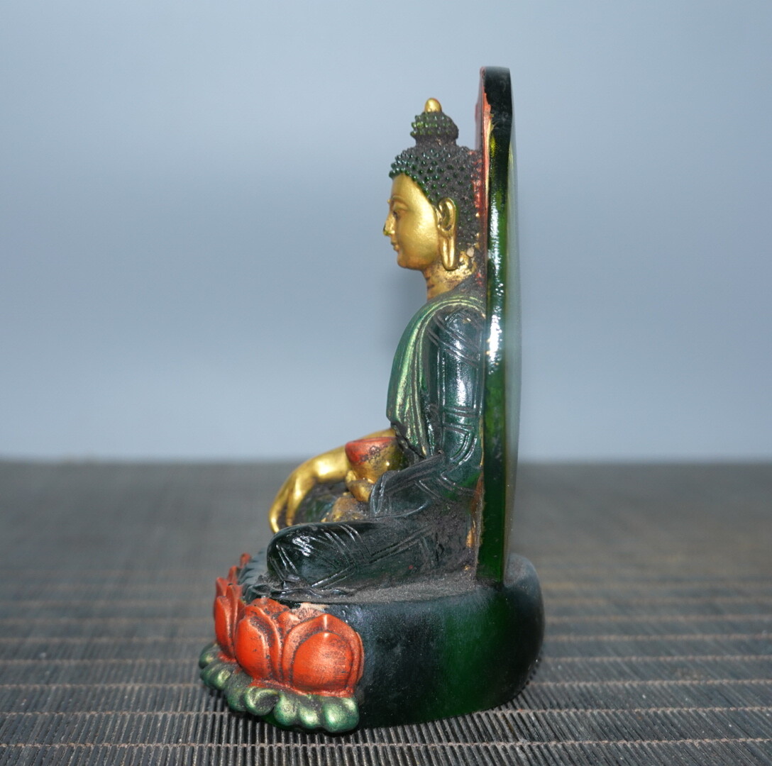 5″ Collect China Coloured Glaze Paintings Gilding Medicine Backlit Buddha Statue
