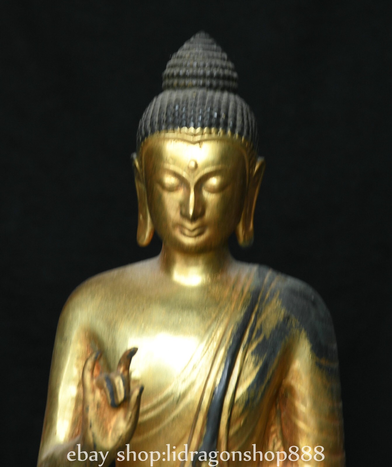 8.4″ Old Chinese Copper Gilt Buddhism Shakyamuni Amitabha Buddha Statue