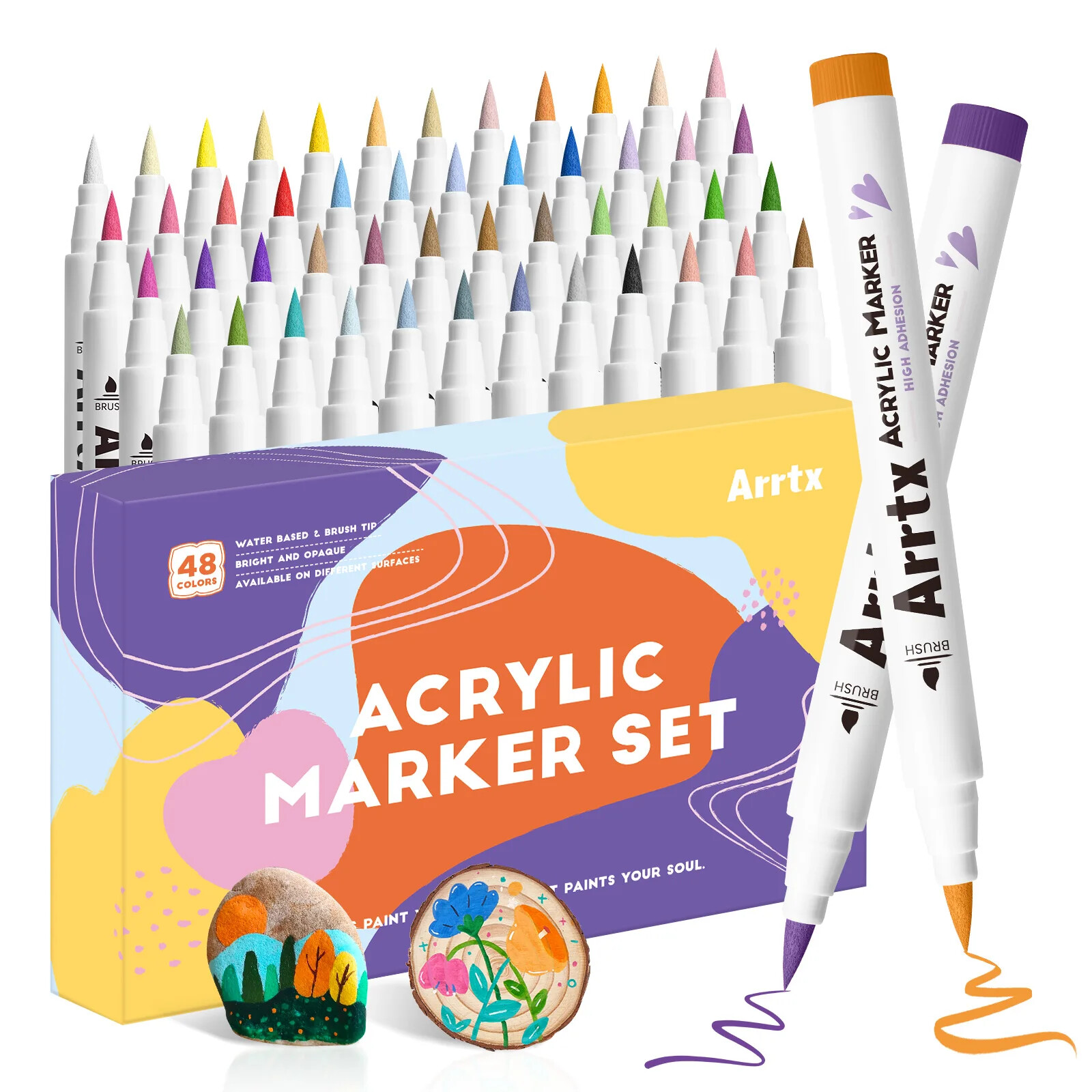 Arrtx 48 Colors Acrylic Marker for Rock Painting, Art Supplies, Fabric Markers