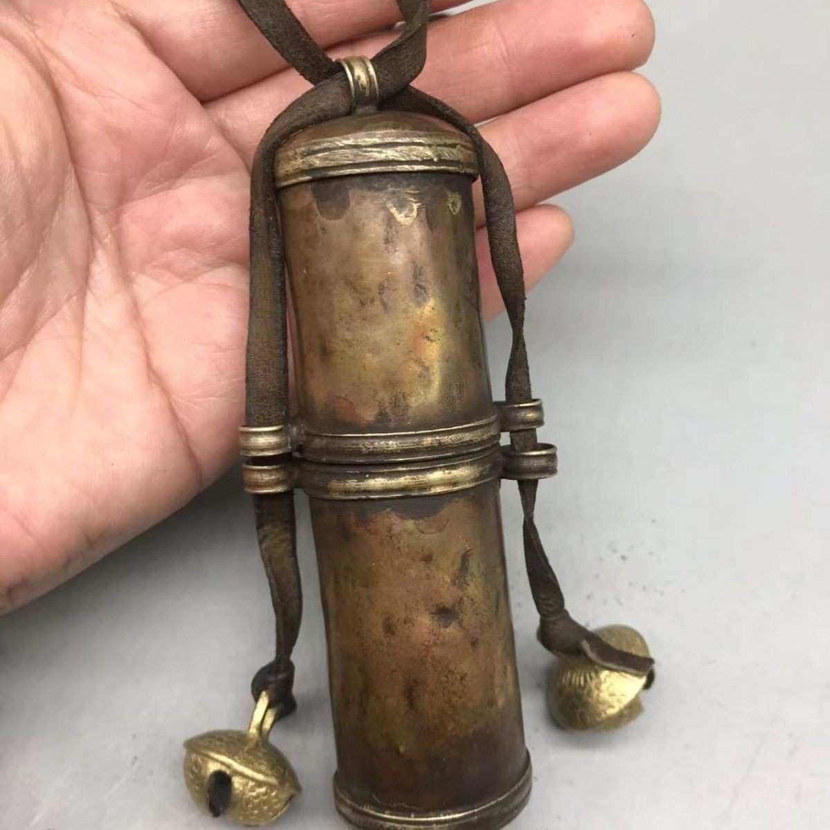 Handmade Tibetan Copper Box Vintage Cylindrical Storage Container Retro Decor