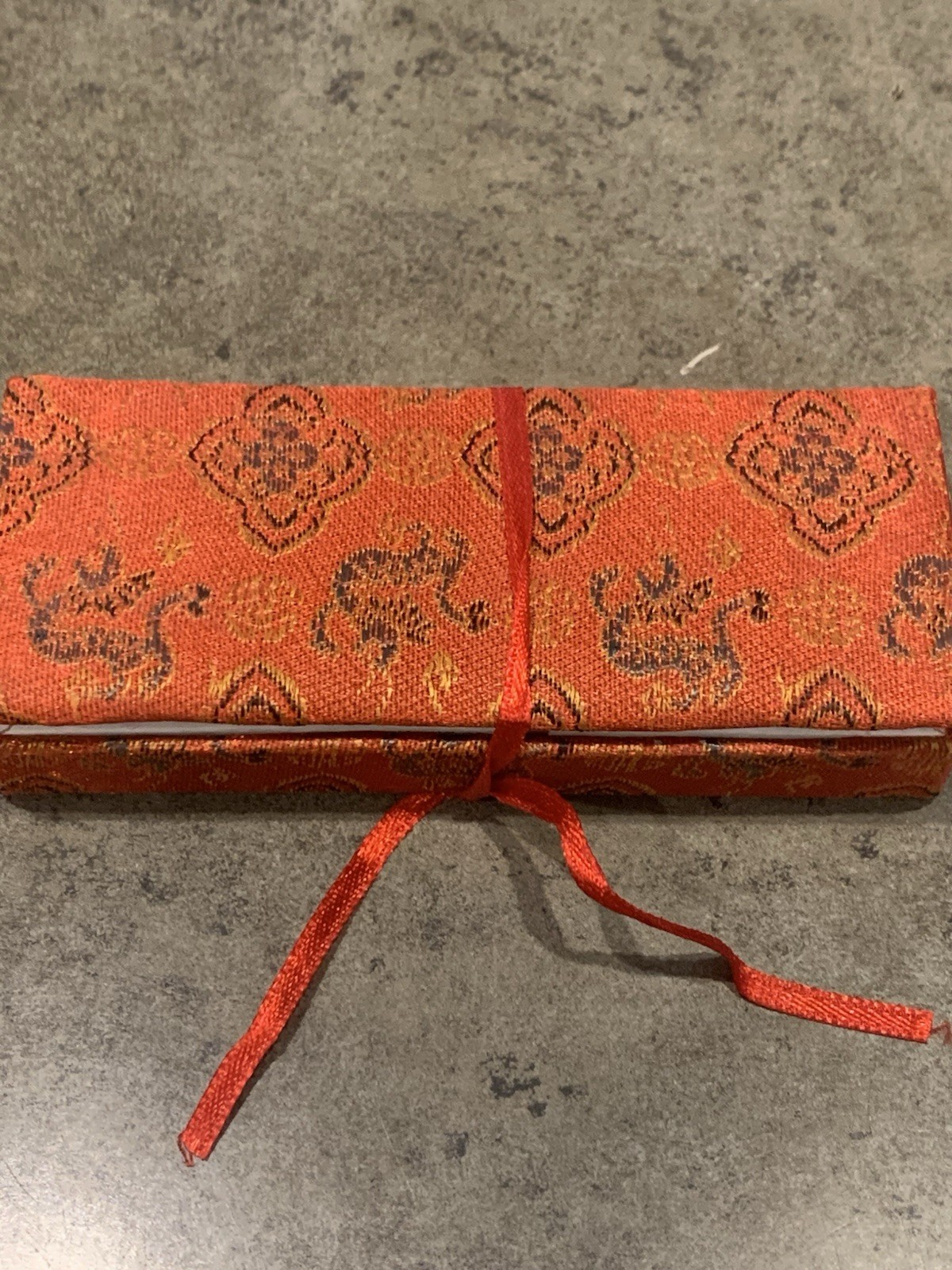 Vintage Chinese Brocade Box 12 Hand Painted Bamboo Bookmarks Floral 5x2x1