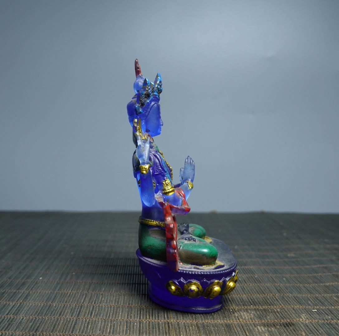 5.1″ Collect China Coloured Glaze Painted Four Arms Guanyin Kwan-yin Statue