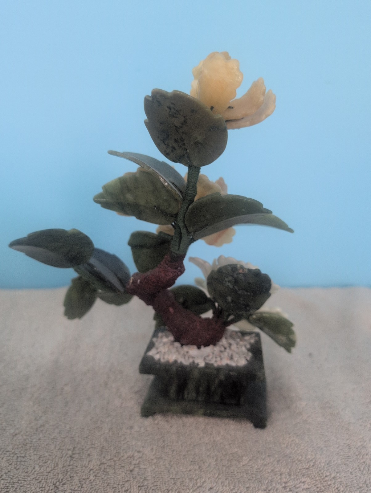 Vintage Chinese carved hardstone or jade bonsai tree