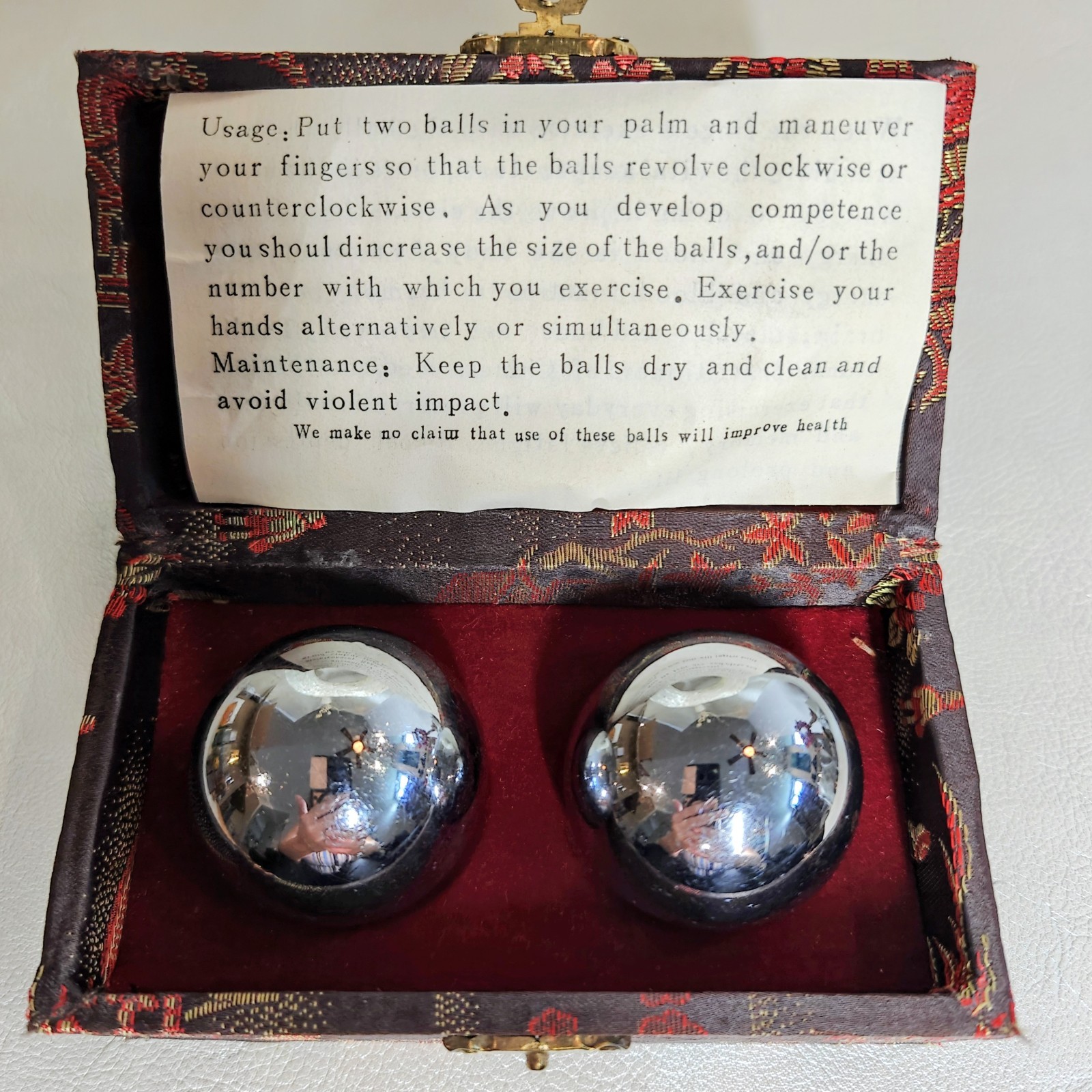 Chinese Metal Exercise Meditation Balls Ca 1980s Or Earlier With Box