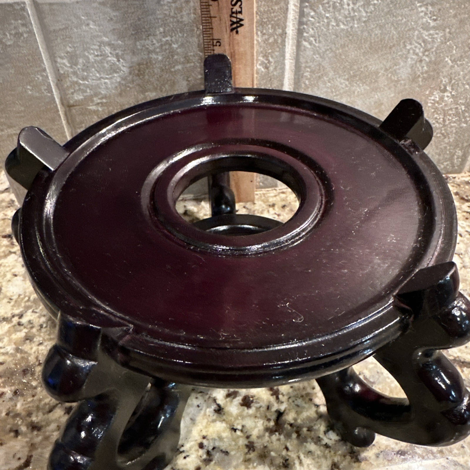 Vintage Chinese Dark Wood Stand 6” Diam For Urn Plant Fish Bowl