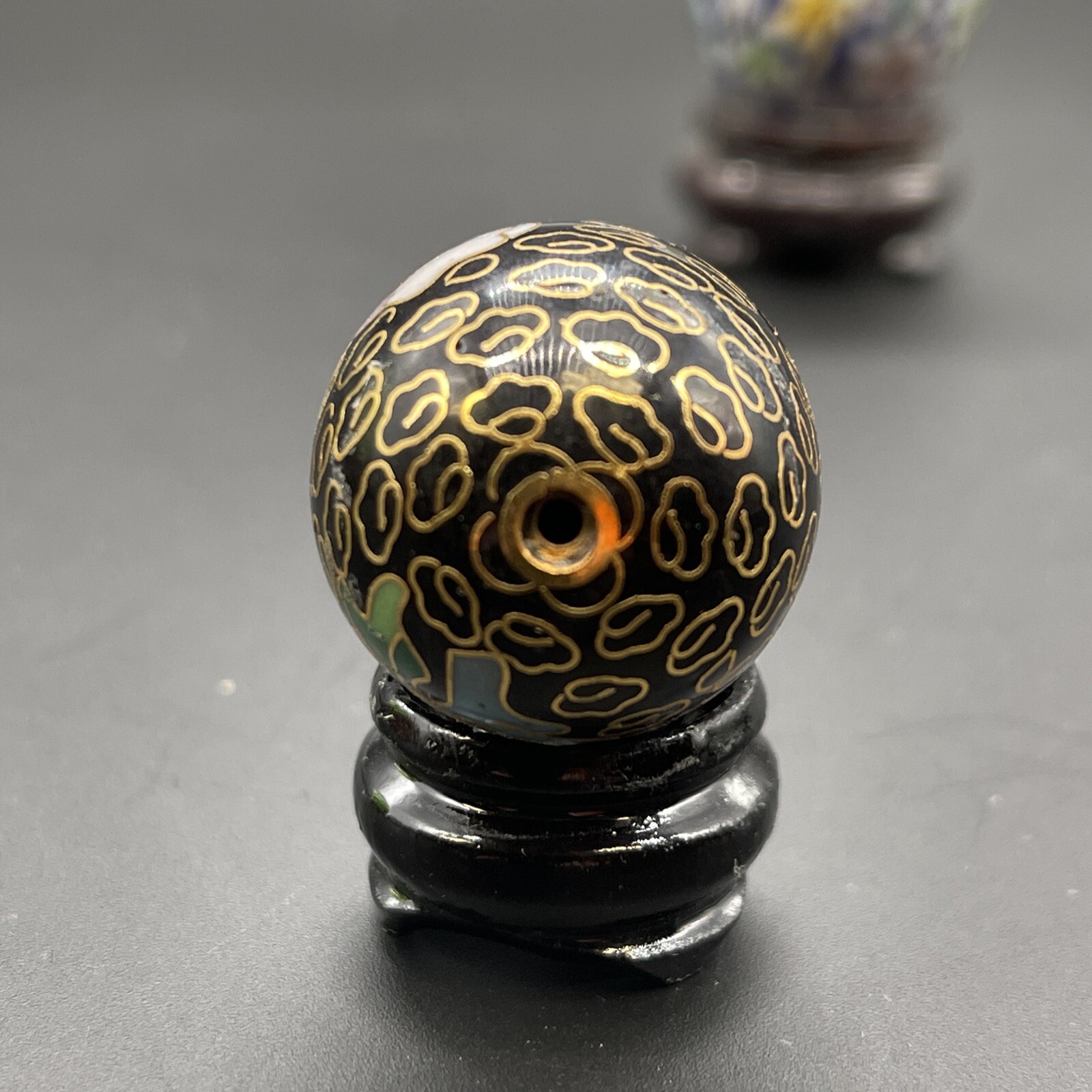Cloisonné Eggs & Wooden Stands Floral Multicolor & Gold Design Small