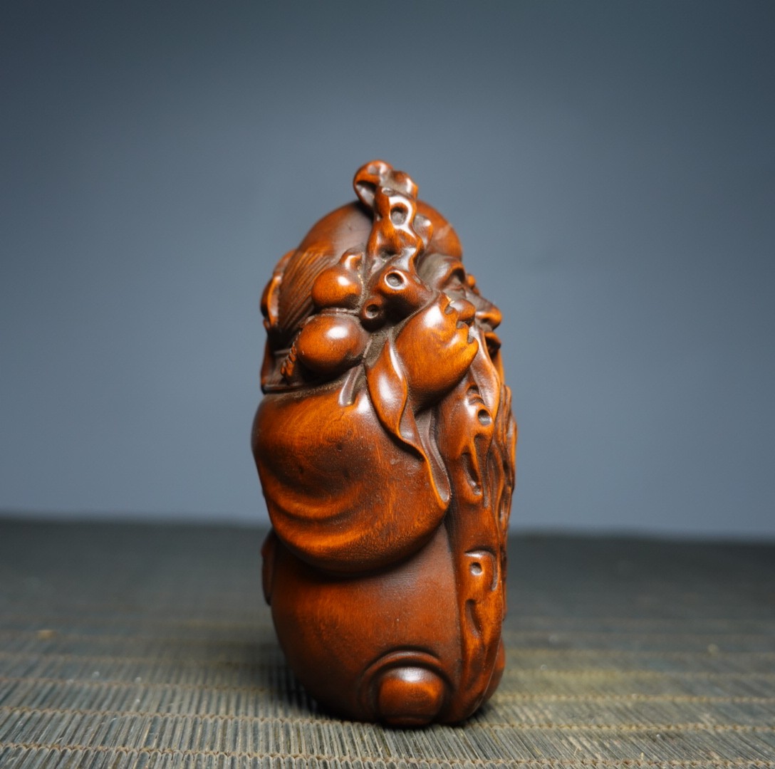 3.1″ Collect China Box-wood Carving Buddhism Longevity God Statue