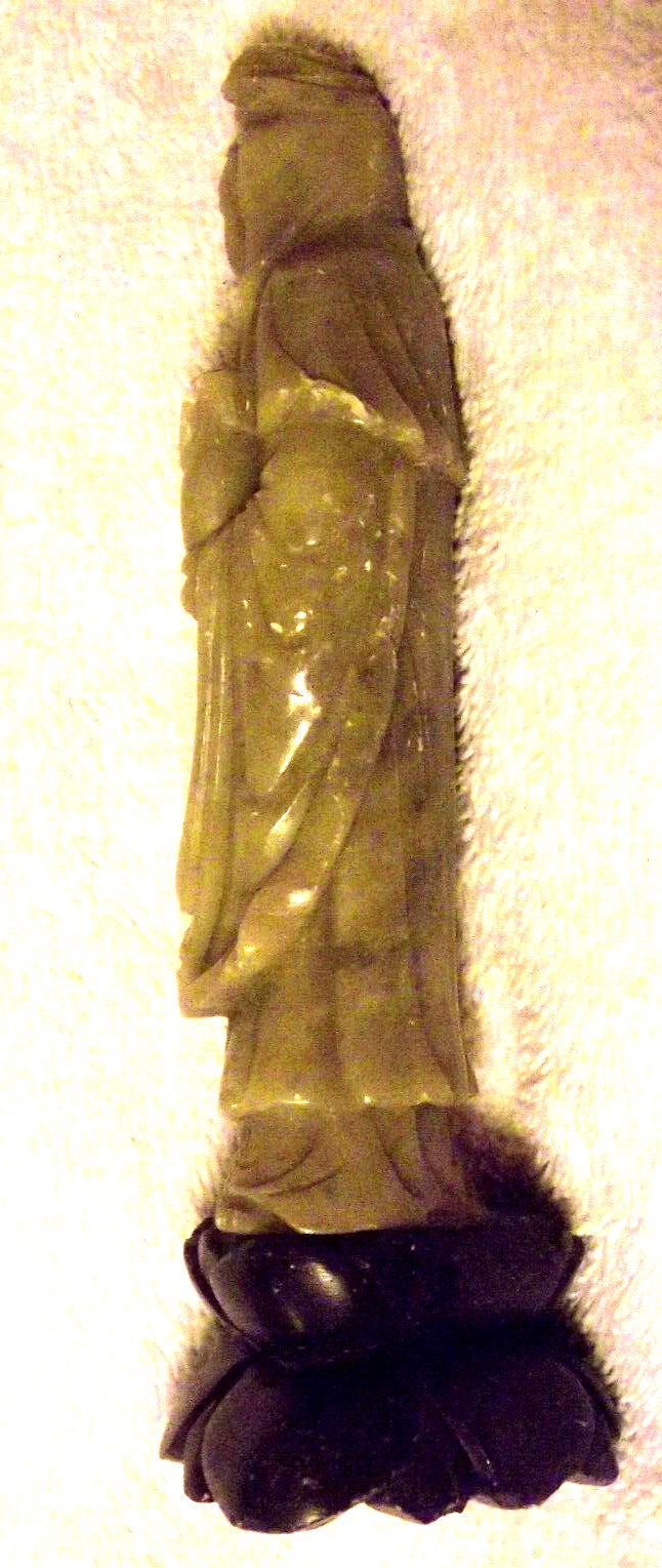 Vintage Chinese Hand Carved Jadeite Statue Figurine Woman w/Jug on Pedestal S