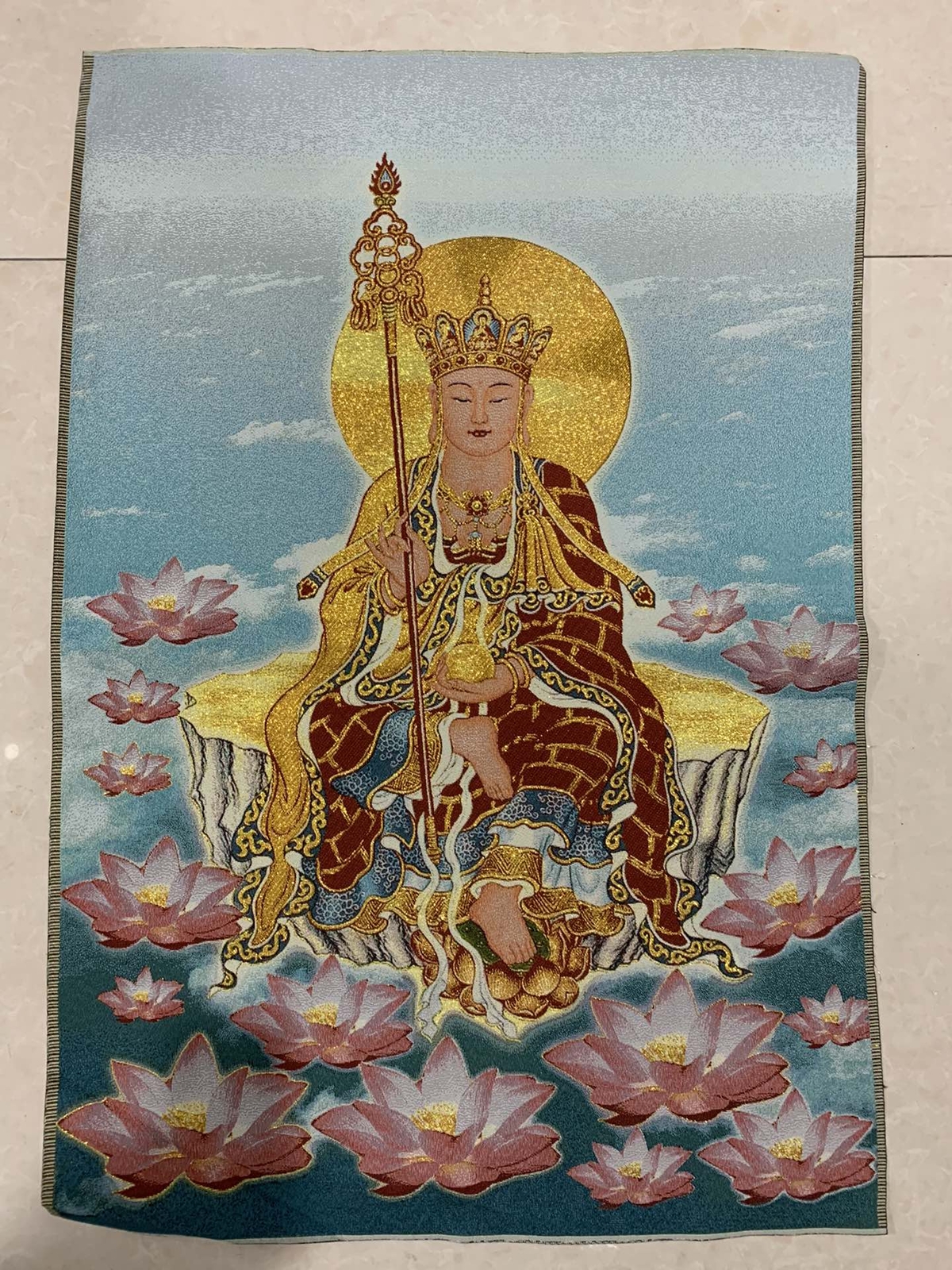 36″ China Cloth Silk Ksitigarbha Painting Mural Wall Hanging Tapestry Tangka 9
