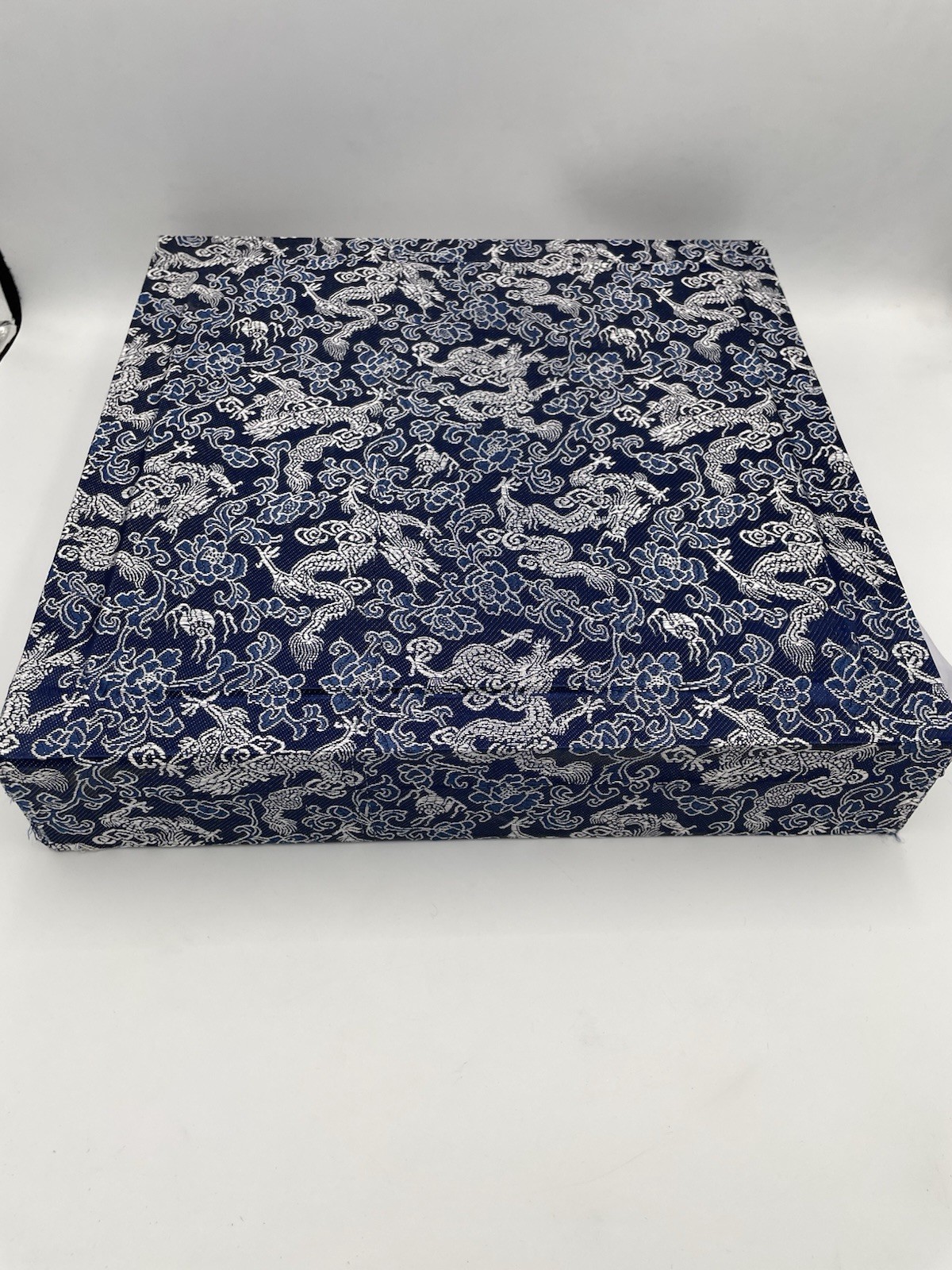 Chinese Brocade Fabric Case Box Replacement Blue Dragon Empty