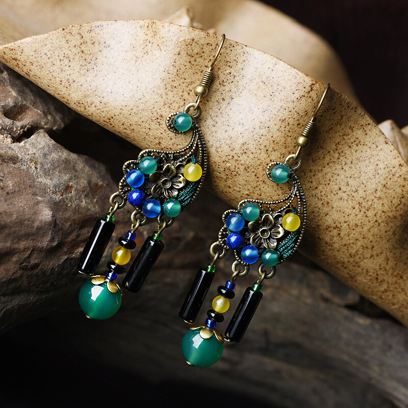 China Agate/Alloy/Jade Line Tibetan Style Exquisite Fashion Earbob Earrings