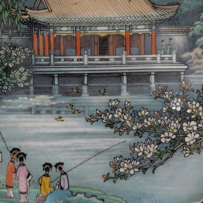 8″ Collect China Grisaille Painting Porcelain Zhang Songmao Summer Palace Plate
