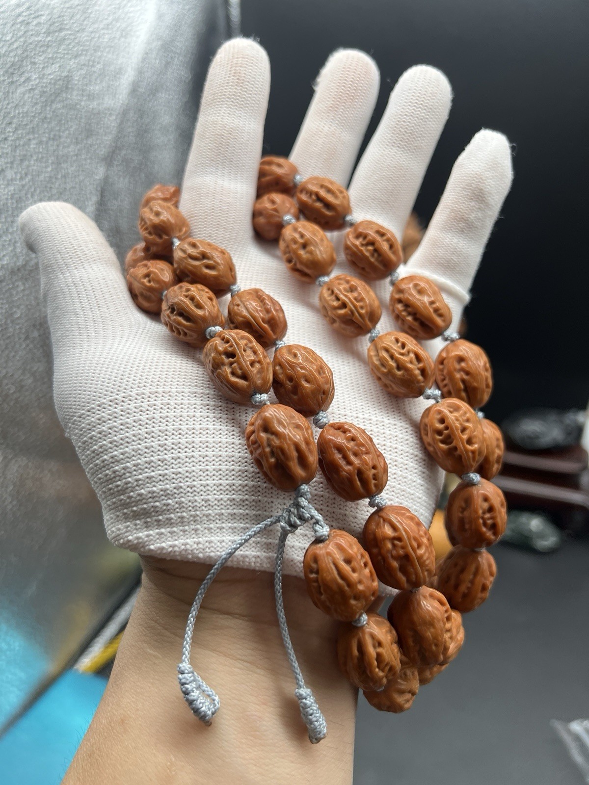 15×15×19.5mm Chinese Jujube-Shaped Small Walnut Collection Necklace 36颗野生小秋子枣珠脖挂