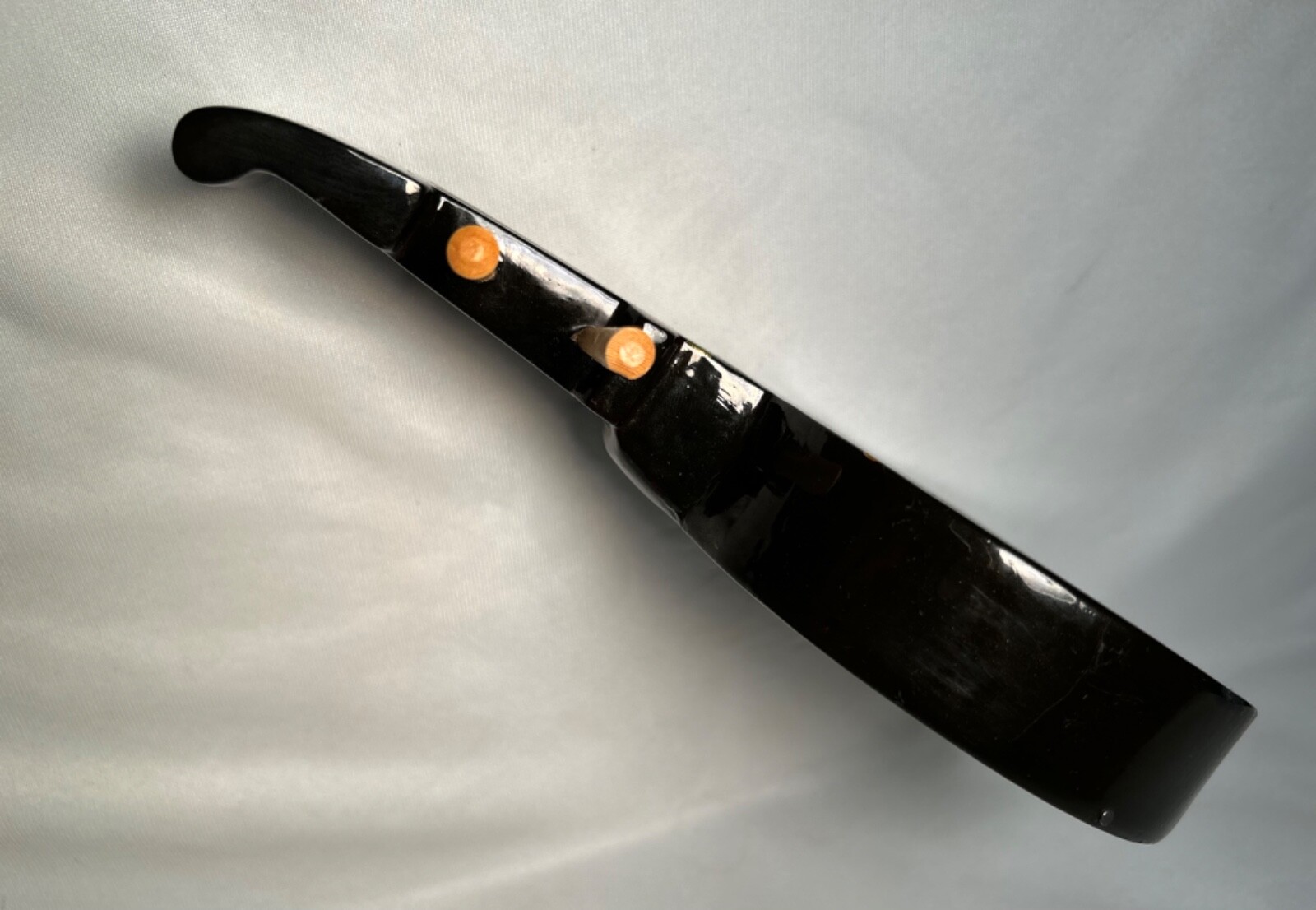 Chinese Black Lacquer Ruin-Shaped Shadow Box 8 Miniature Instruments 8.25″ READ