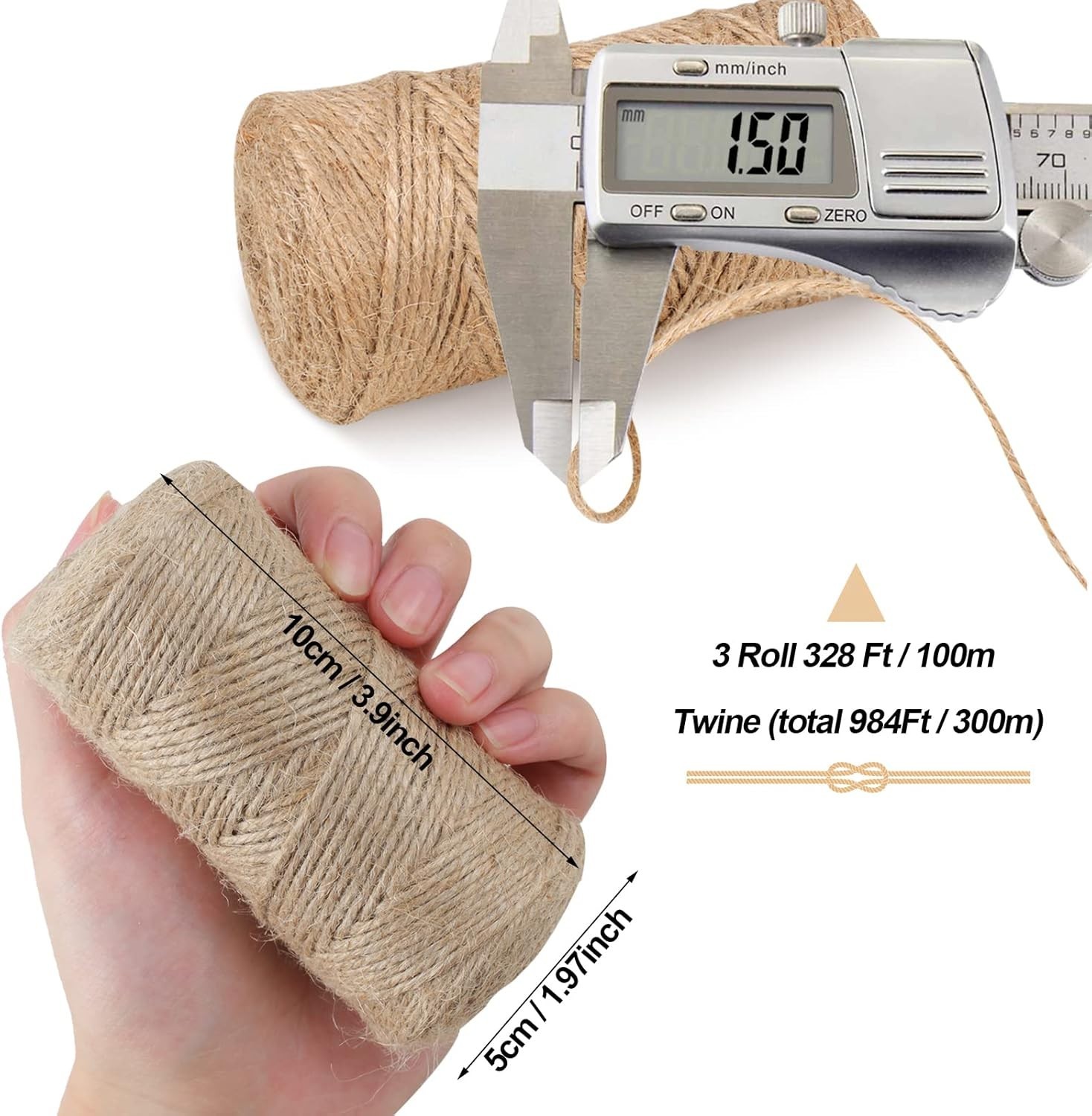 984 FT Natural Jute Twine, Twine String, 3ply Thin Ribbon Hemp Twine, Twine for