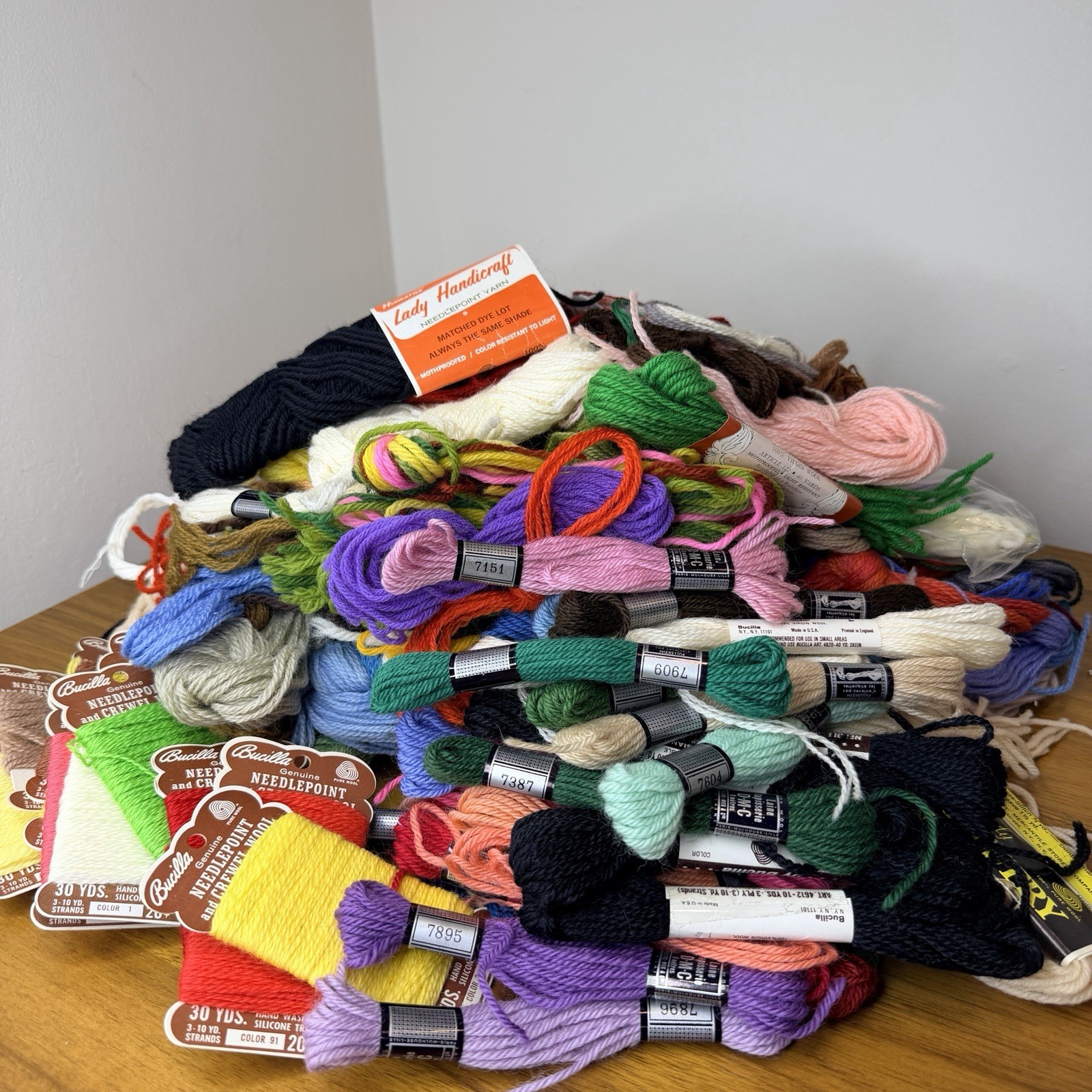 Vintage Crewel Embroidery Yarn Needlepoint Wool Colorful Lot Grab Bag 1 lb 13 oz