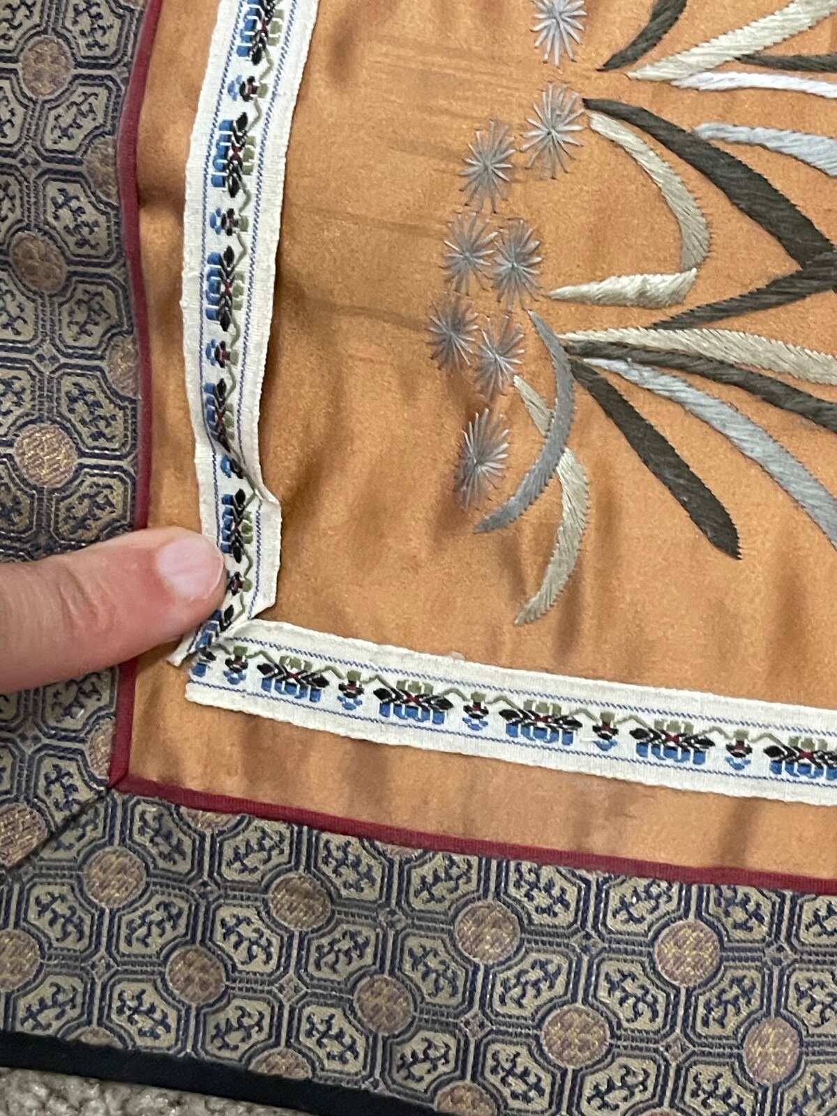 Vintage Antique Chinese Silk Embroidered Textile w/ Birds Floral & Butterfly Dec