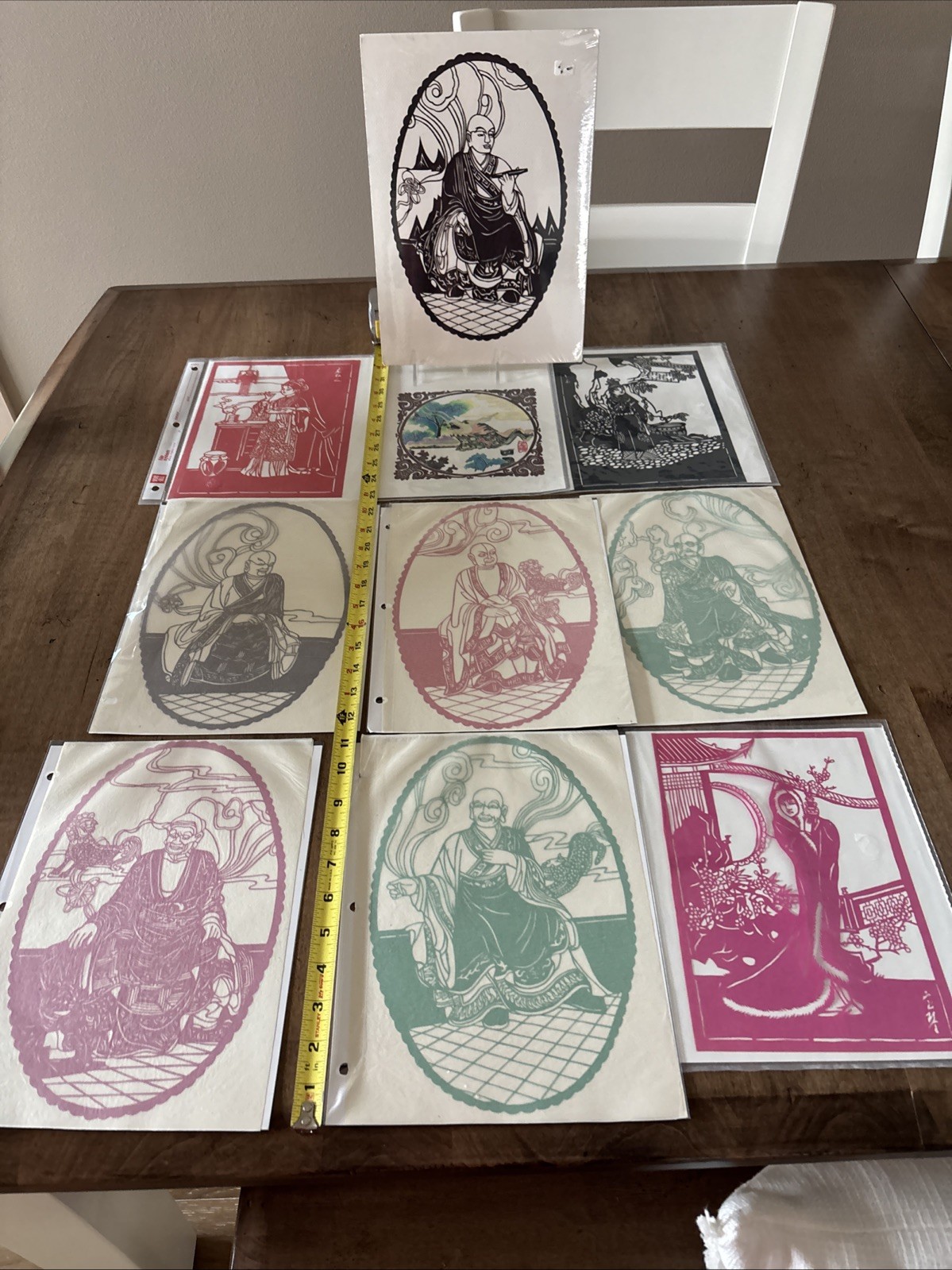 LOT 10 Chinese Asian Folk Paper Cuts Art Colors Japan Buddah VTG Dragon Jianzhi