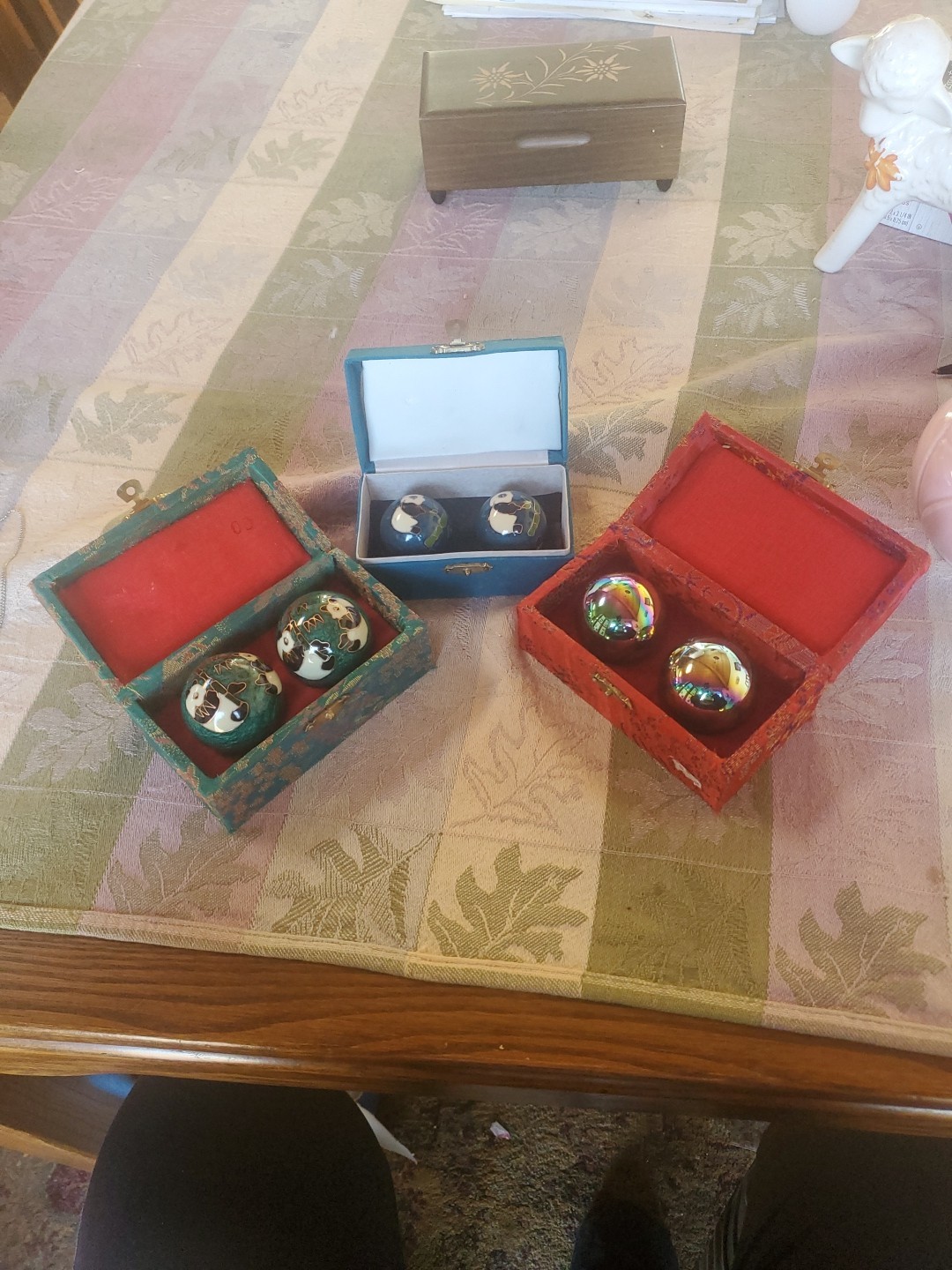 Chinese Baoding Stress Relief Balls -Panda Design Original Brocade Box Lot Of 3