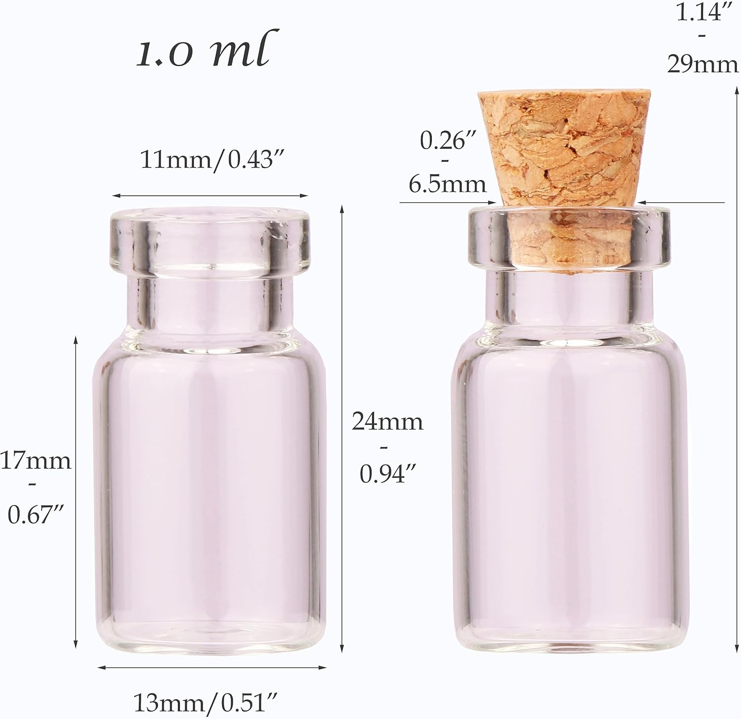 100Pcs 1Ml Small Mini Glass Bottles Jars with Cork Stoppers Tiny Vials for DIY A