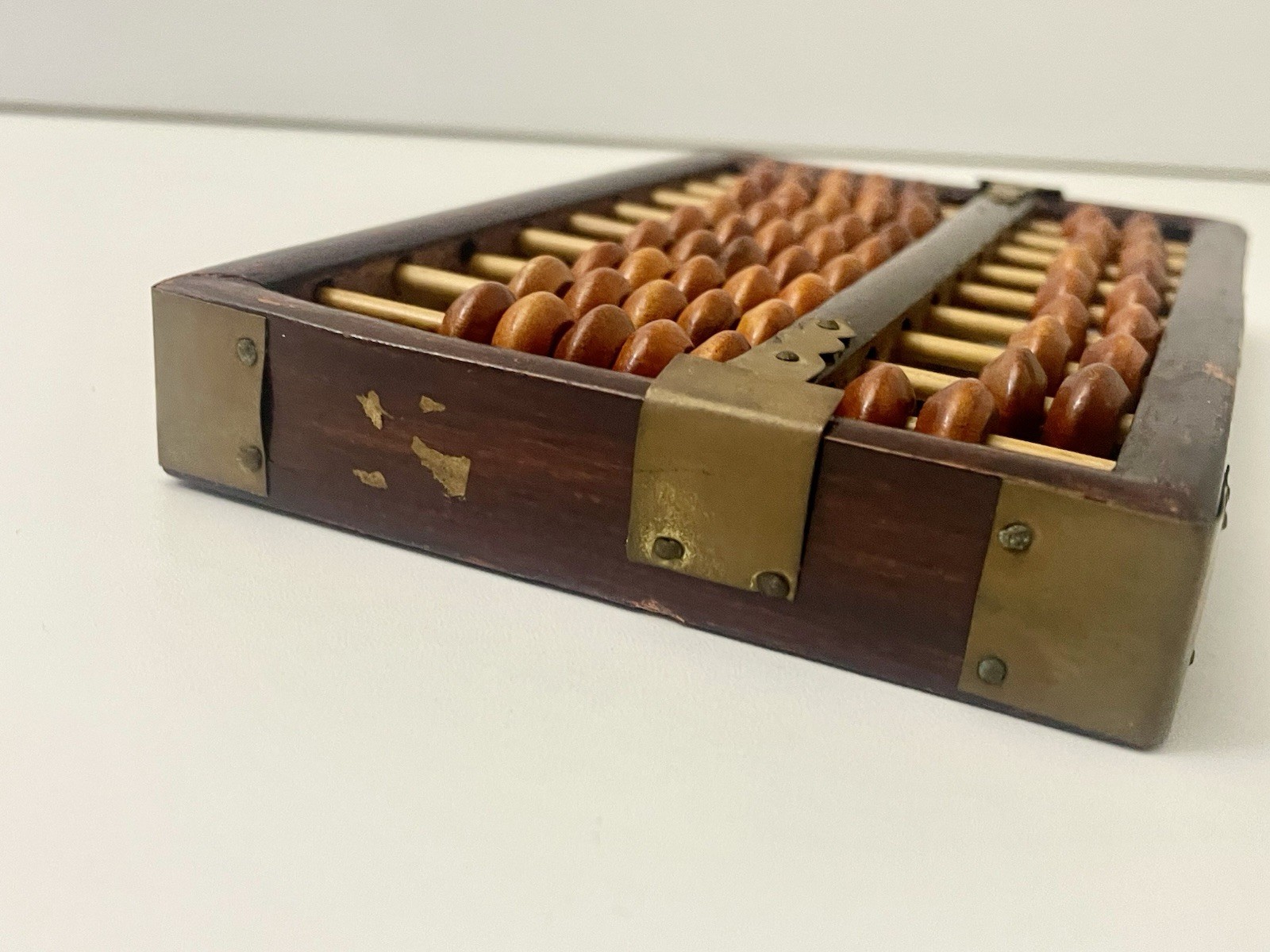 Rare Vintage Lotus Flower Brand 9 Rods 63 Beads Abacus Brass Wood Made By PRC