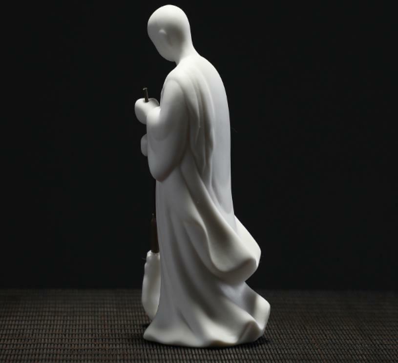 6.2″ Chinese White Porcelain Ceramics Sweep Floor Buddhist Monk Statue Statues