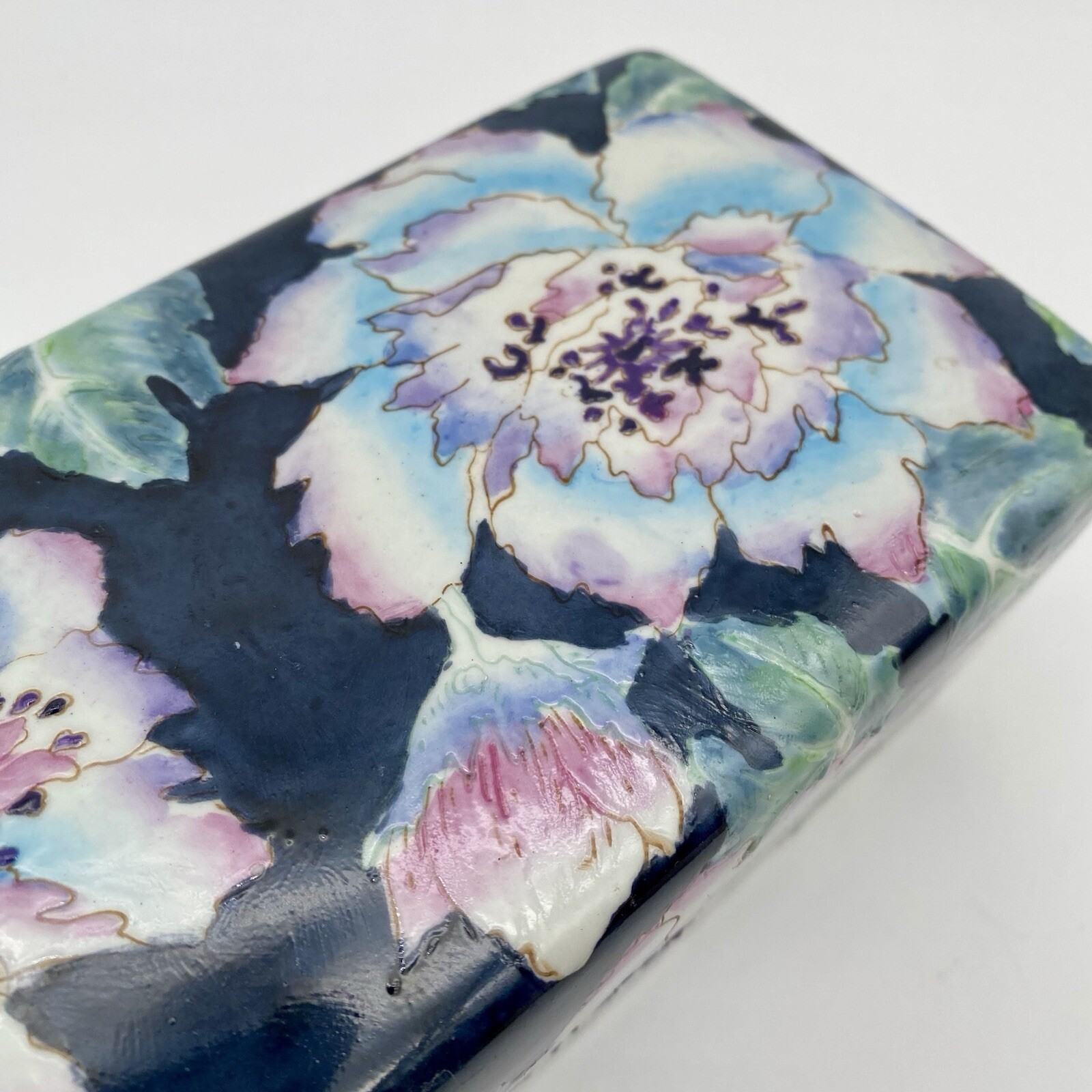 Vintage Ceramic Toyo HFP Macau Hand Painted Flowers Trinket Storage Box