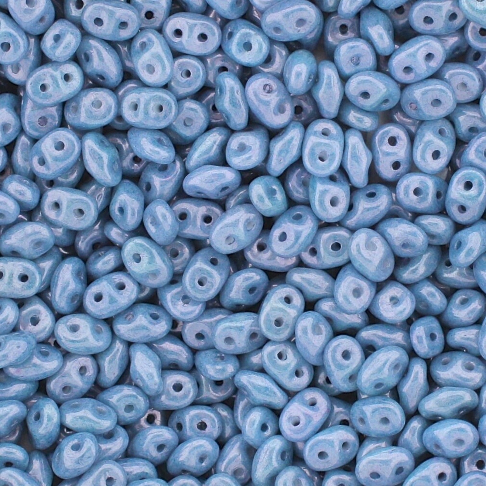 Czech SuperDuo 2-Hole Beads, Chalk BLUE LUSTER 2.5x5mm ~ 20 Grams